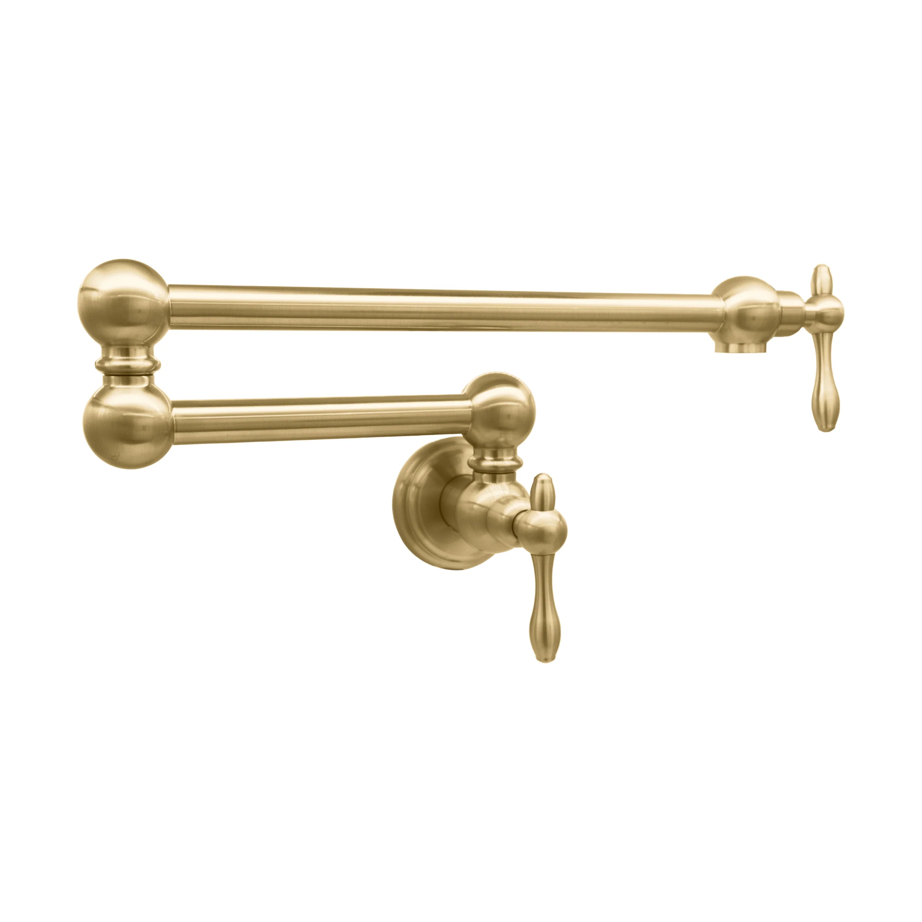 Champagne bronze pot filler faucet with long arms and matching lever handles