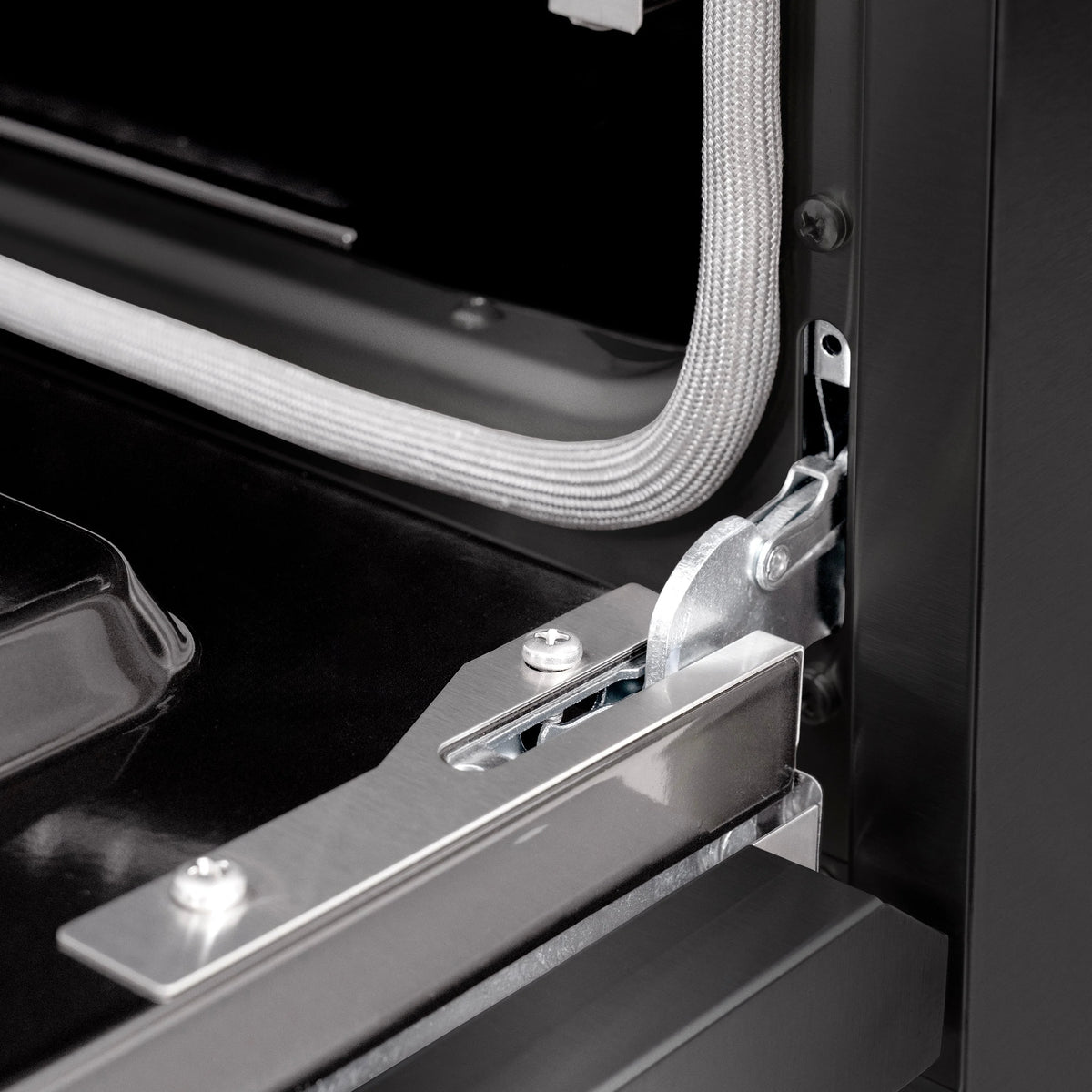 Oven door handle and latch with viewing window frame