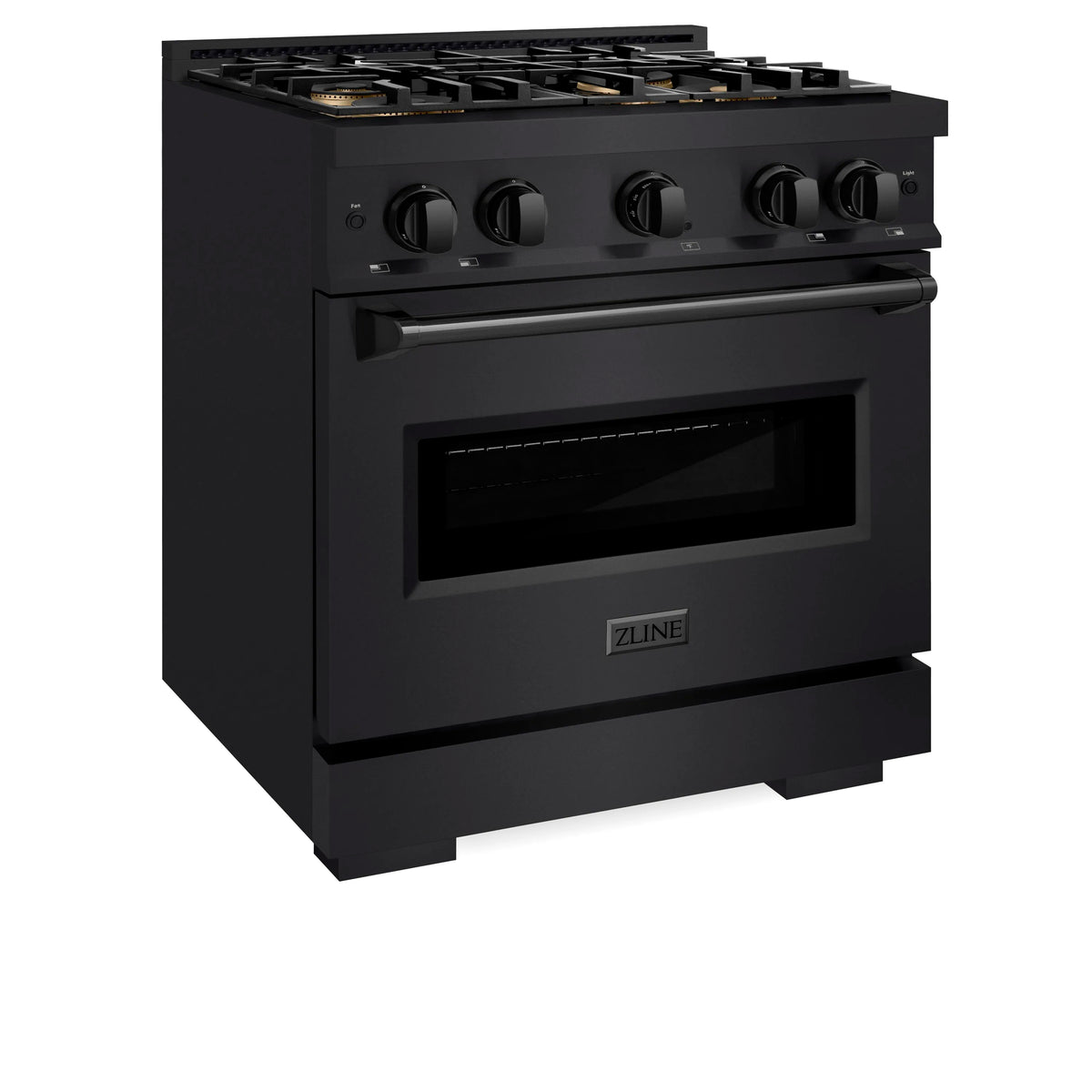 ZLINE black stainless gas range with 4-burner cooktop and convection oven