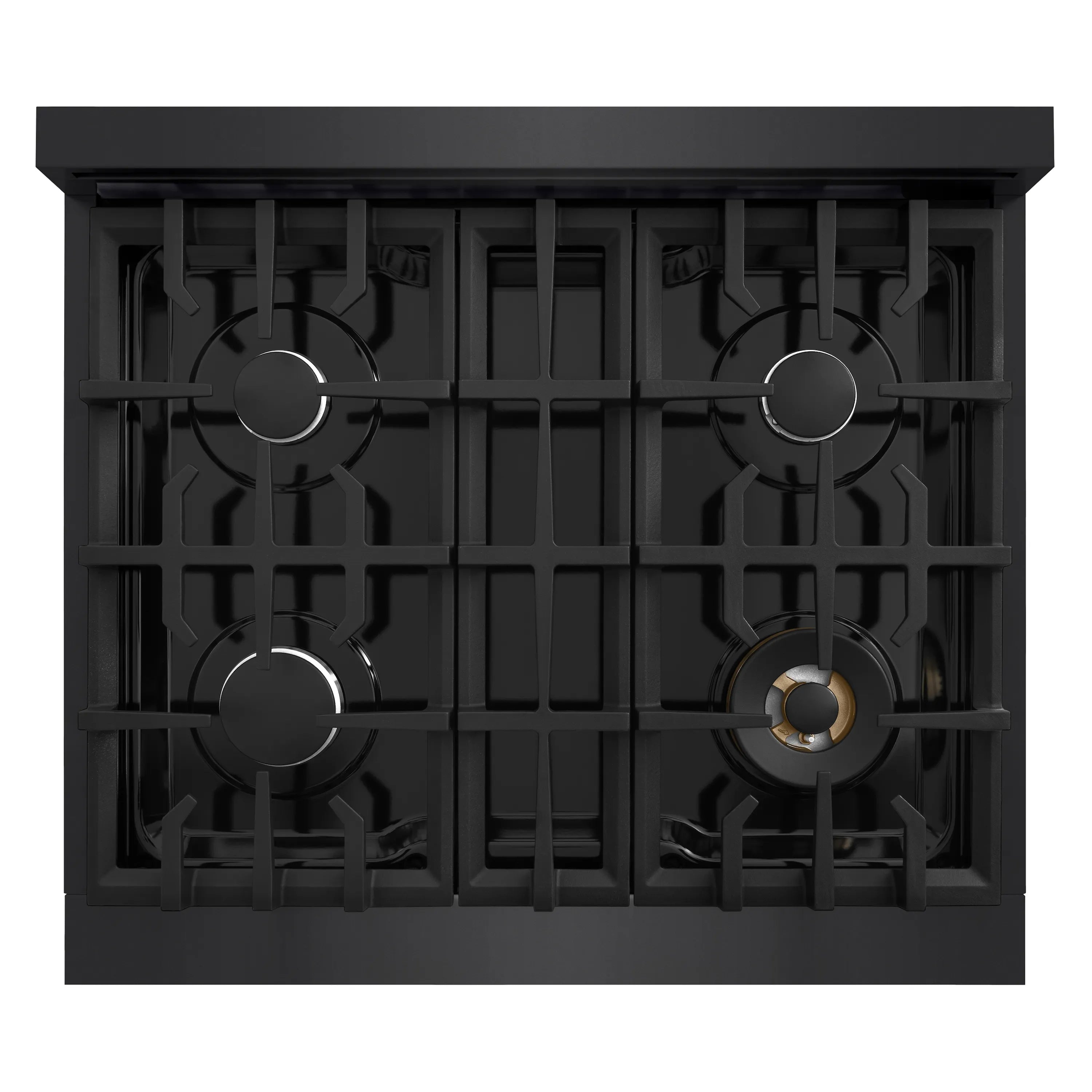 Black 4-burner gas rangetop with cast-iron burner grates