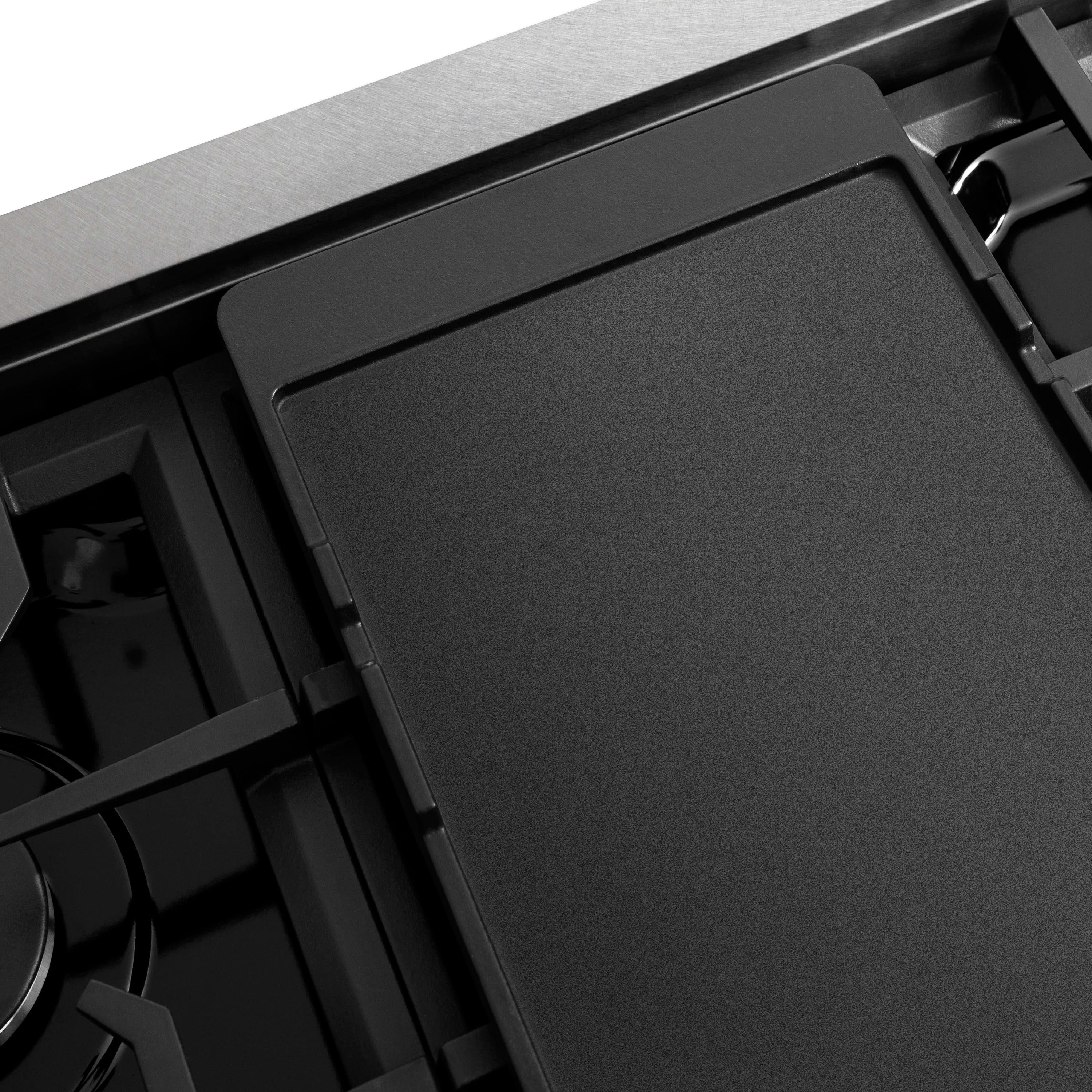 Smooth black griddle insert on a gas stovetop