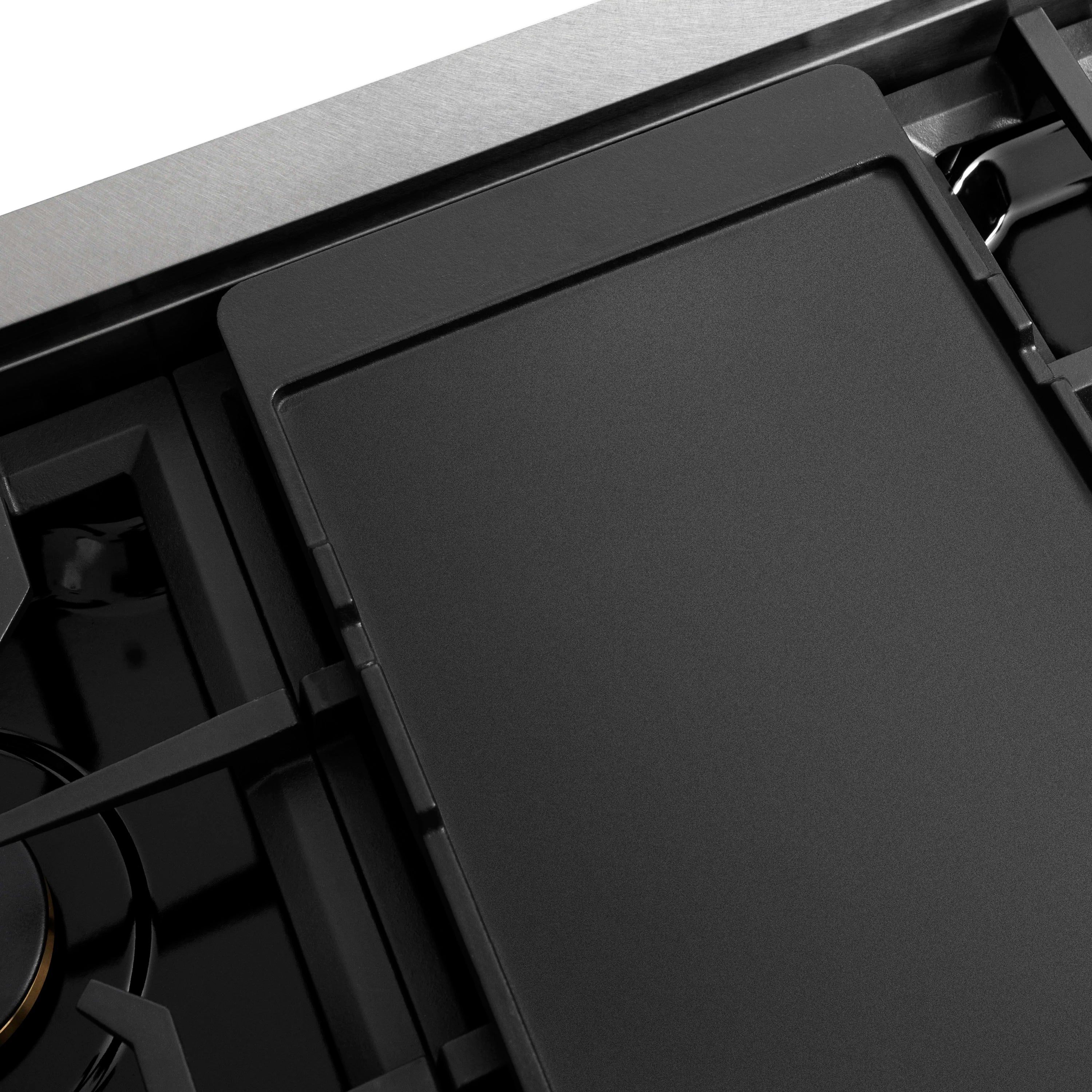Black griddle insert with matte finish and ridged panel edge detail