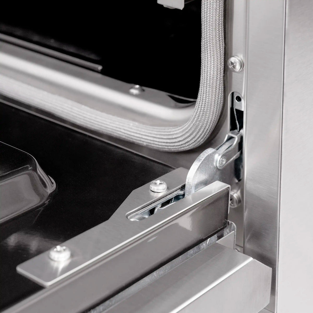 Stainless dual fuel range door hinge bracket with mounting hardware