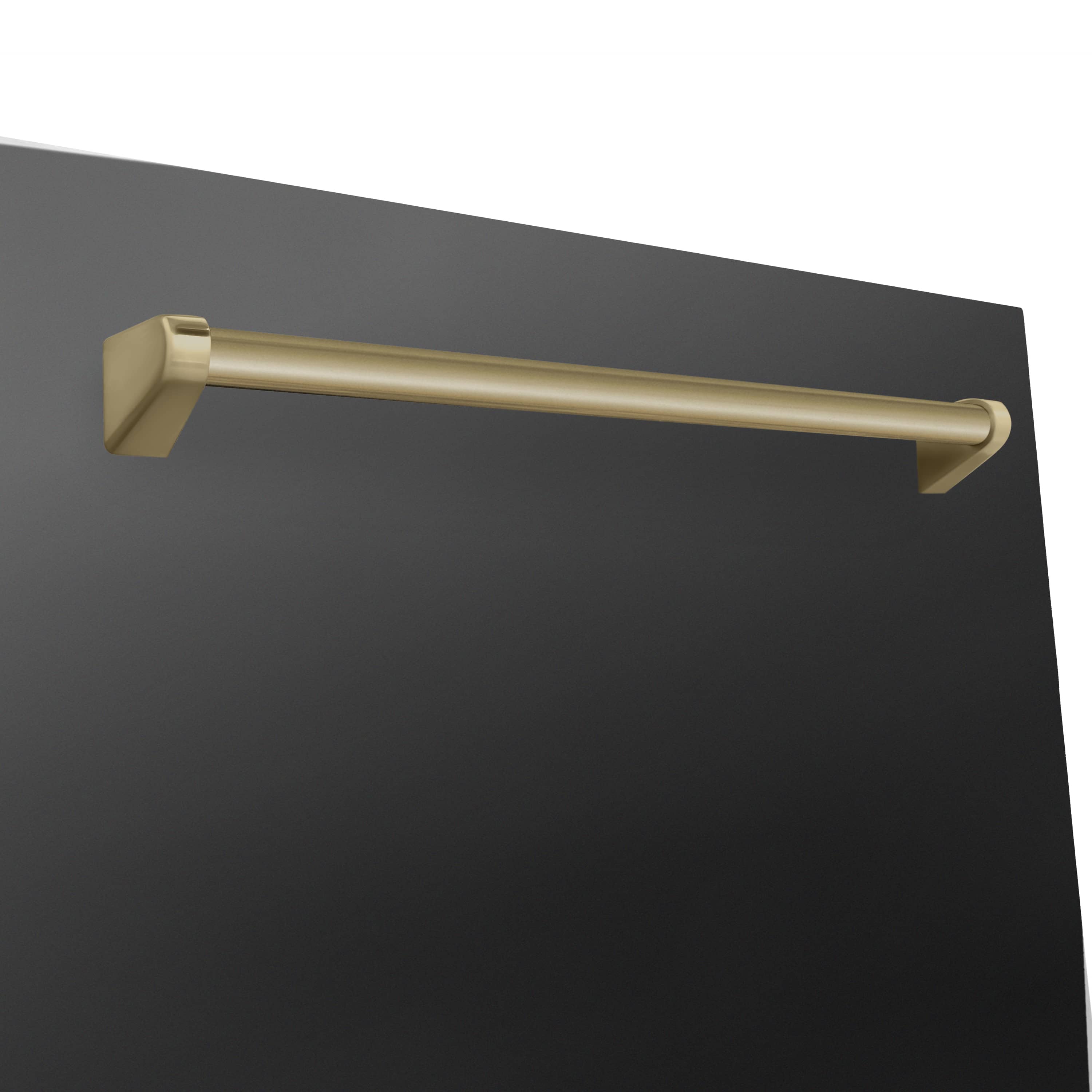 Champagne bronze bar handle on black dishwasher front