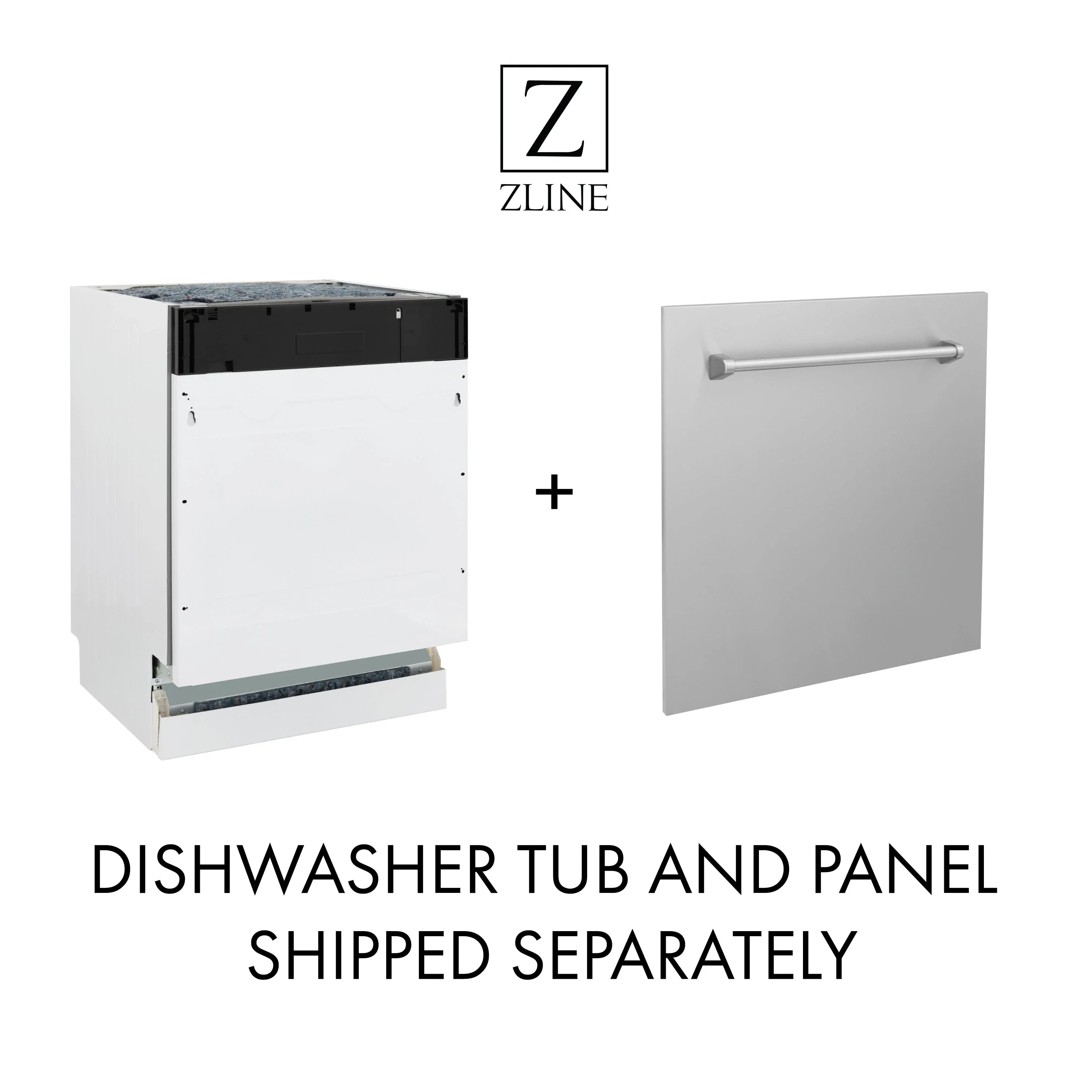 Dishwasher tub and panel set shipped separately with ZLINE logo