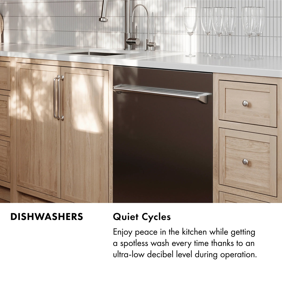 ZLINE Autograph Edition 24-Inch 3rd Rack Top Touch Control Dishwasher in Stainless Steel with Champagne Bronze Handle, 44 dBa (DWMTZ-304-24-CB)