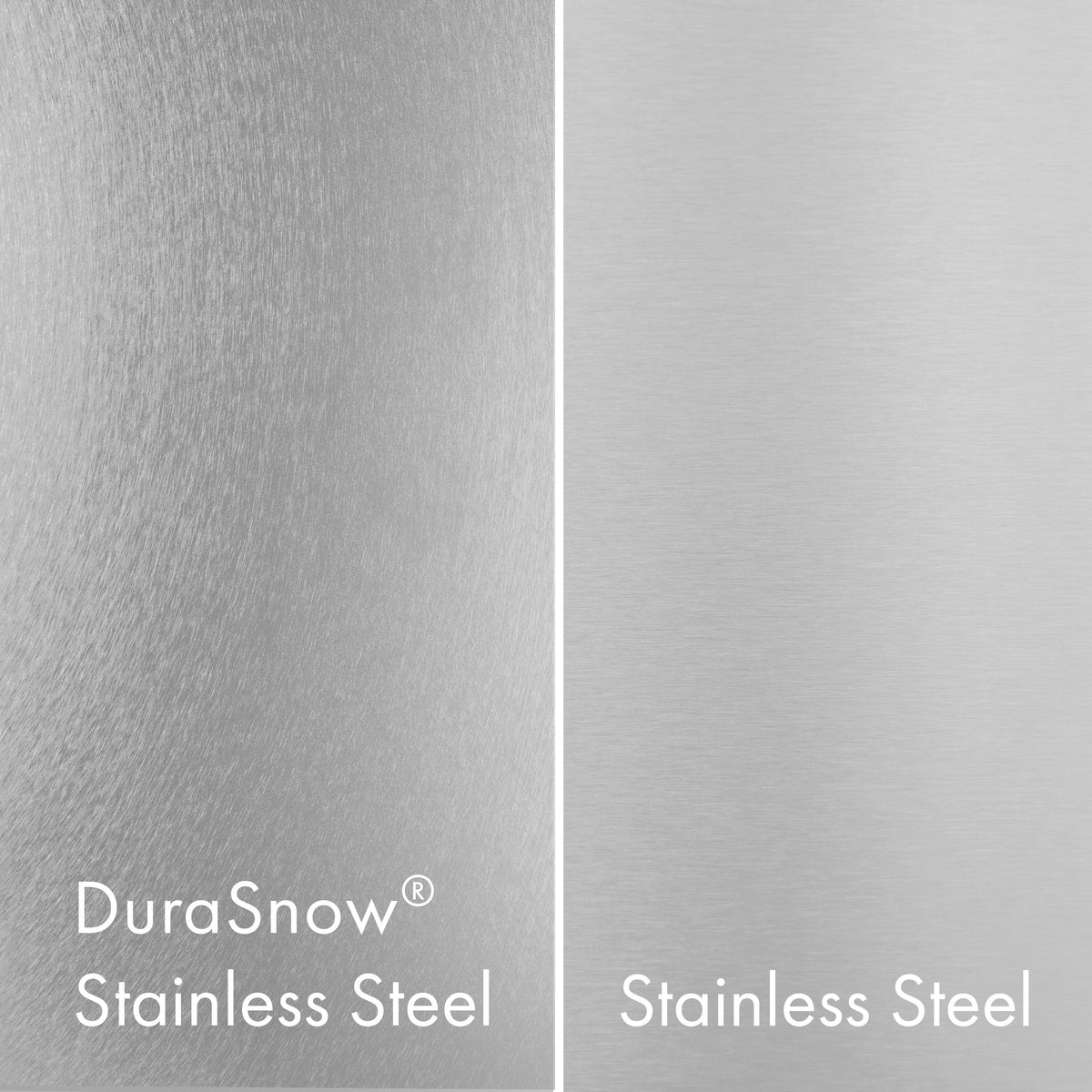 Stainless steel finish panel with DuraSnow® and stainless steel branding