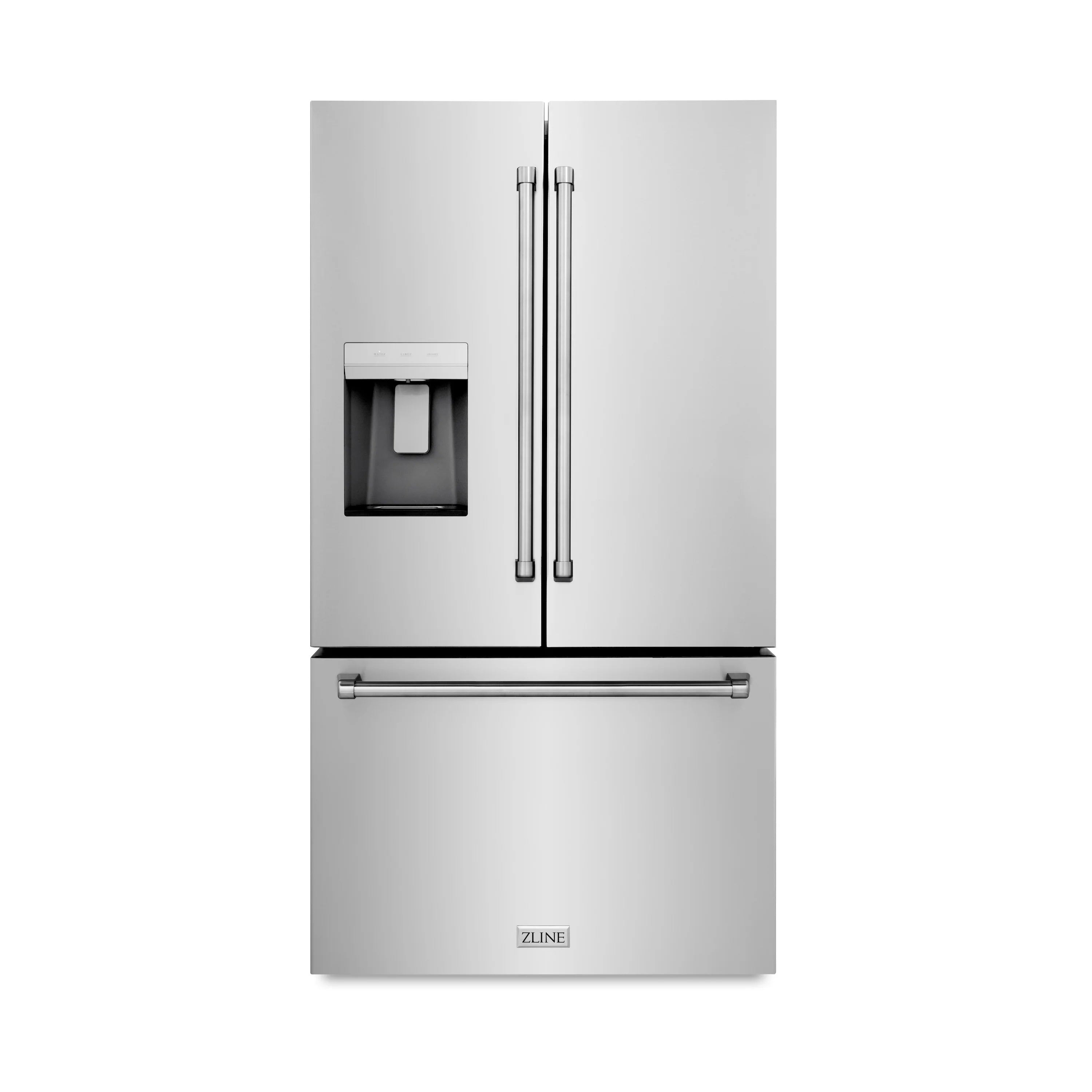 ZLINE fingerprint-resistant stainless French-door refrigerator with external water dispenser