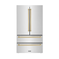 ZLINE Autograph Edition 36-Inch 22.5 cu. ft Freestanding French Door Refrigerator with Ice Maker in Stainless Steel with Champagne Bronze Trim (RFMZ-36-CB)