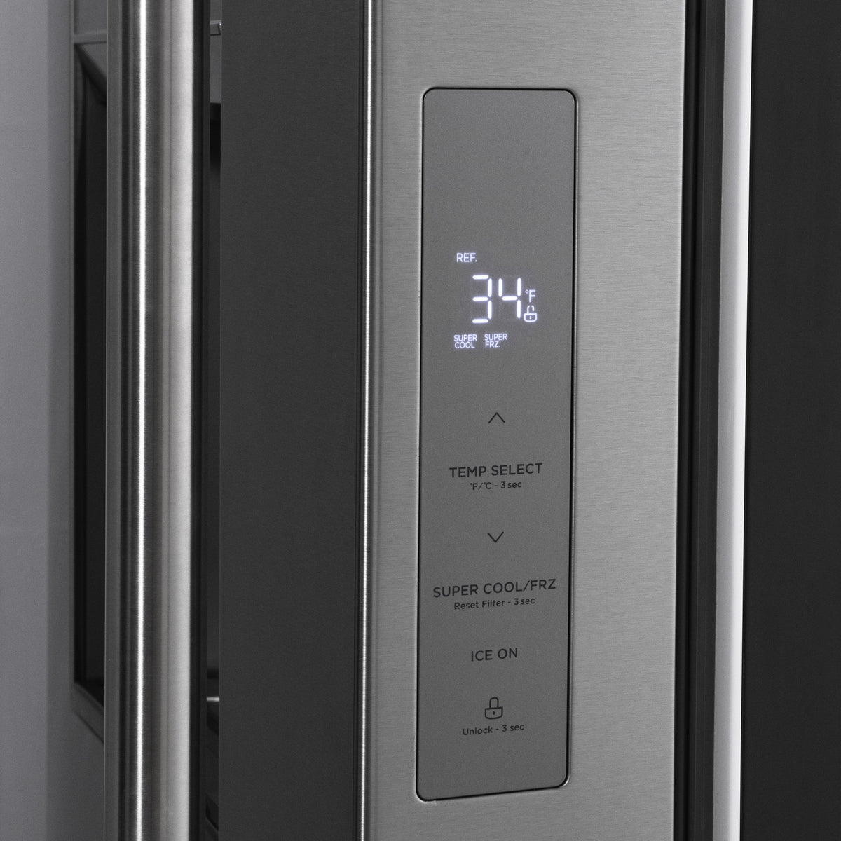 ZLINE refrigerator control panel with digital temperature display and options buttons