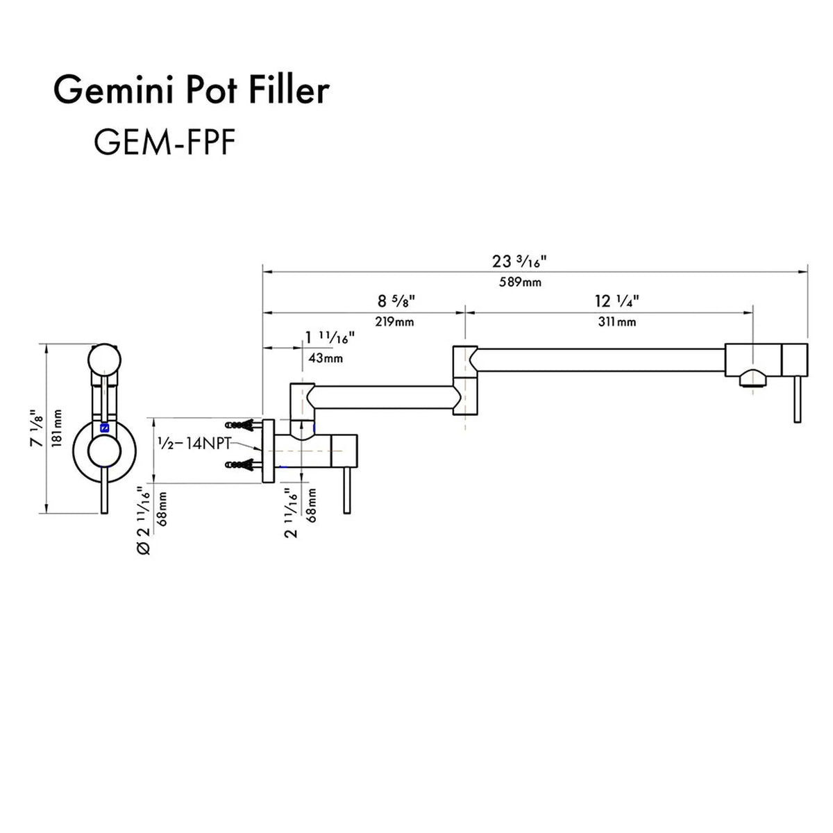 ZLINE Autograph Edition Gemini Pot Filler in Matte Black and Brushed Nickel (GEM-FPF-ZMBBN)