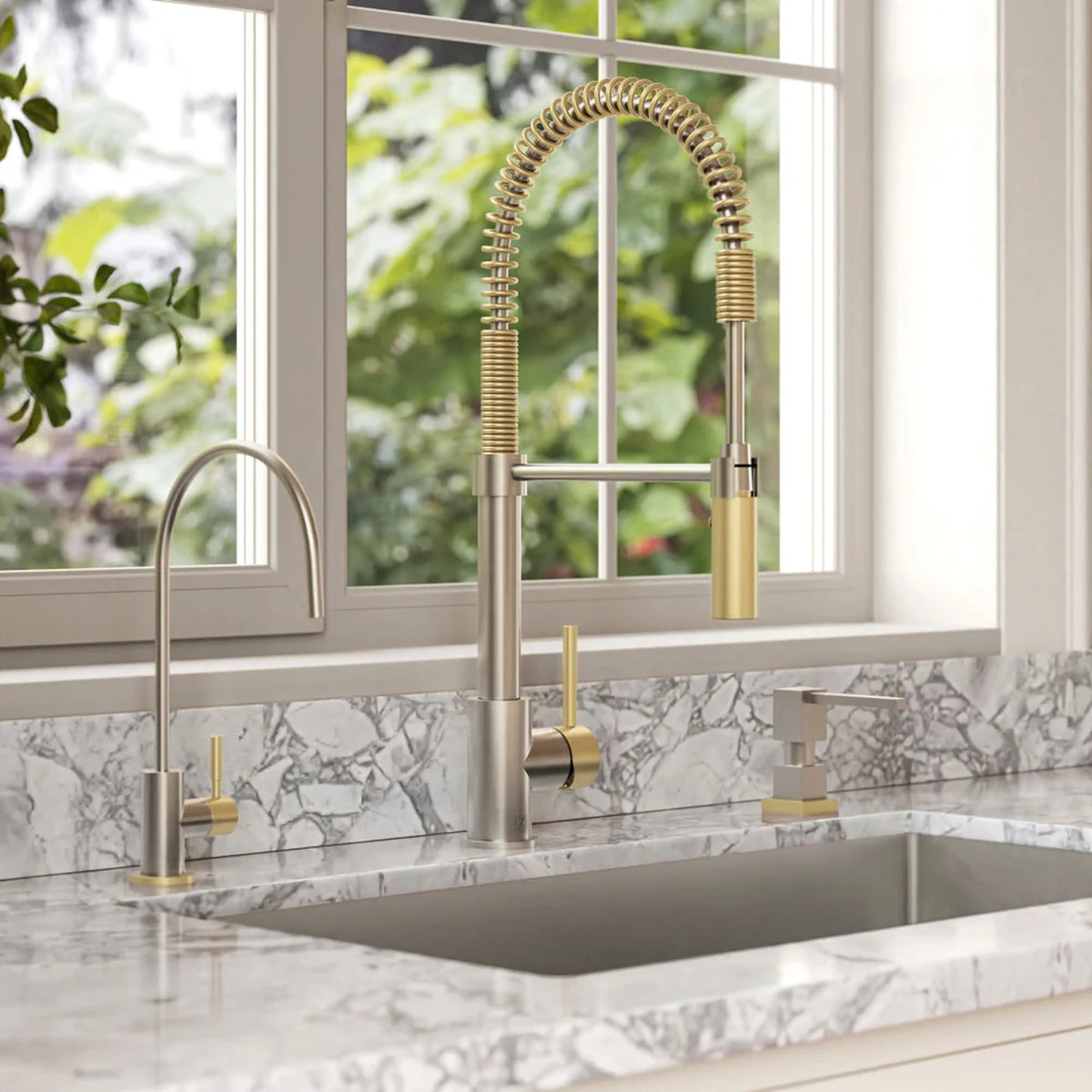 ZLINE Autograph Edition Faucet Soap Dispenser in Brushed Nickel and Champagne Bronze (FSD-ZBNCB)