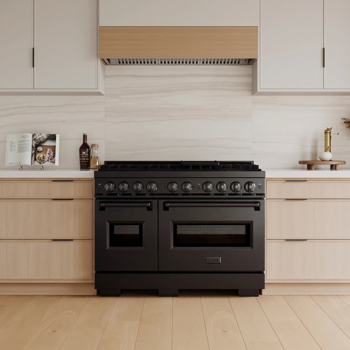 ZLINE 48-Inch Classic Series Gas Range with 8 Gas Burner Cooktop and 6.7 Cu. Ft. Double Oven in Black Stainless Steel (CGRB-48)