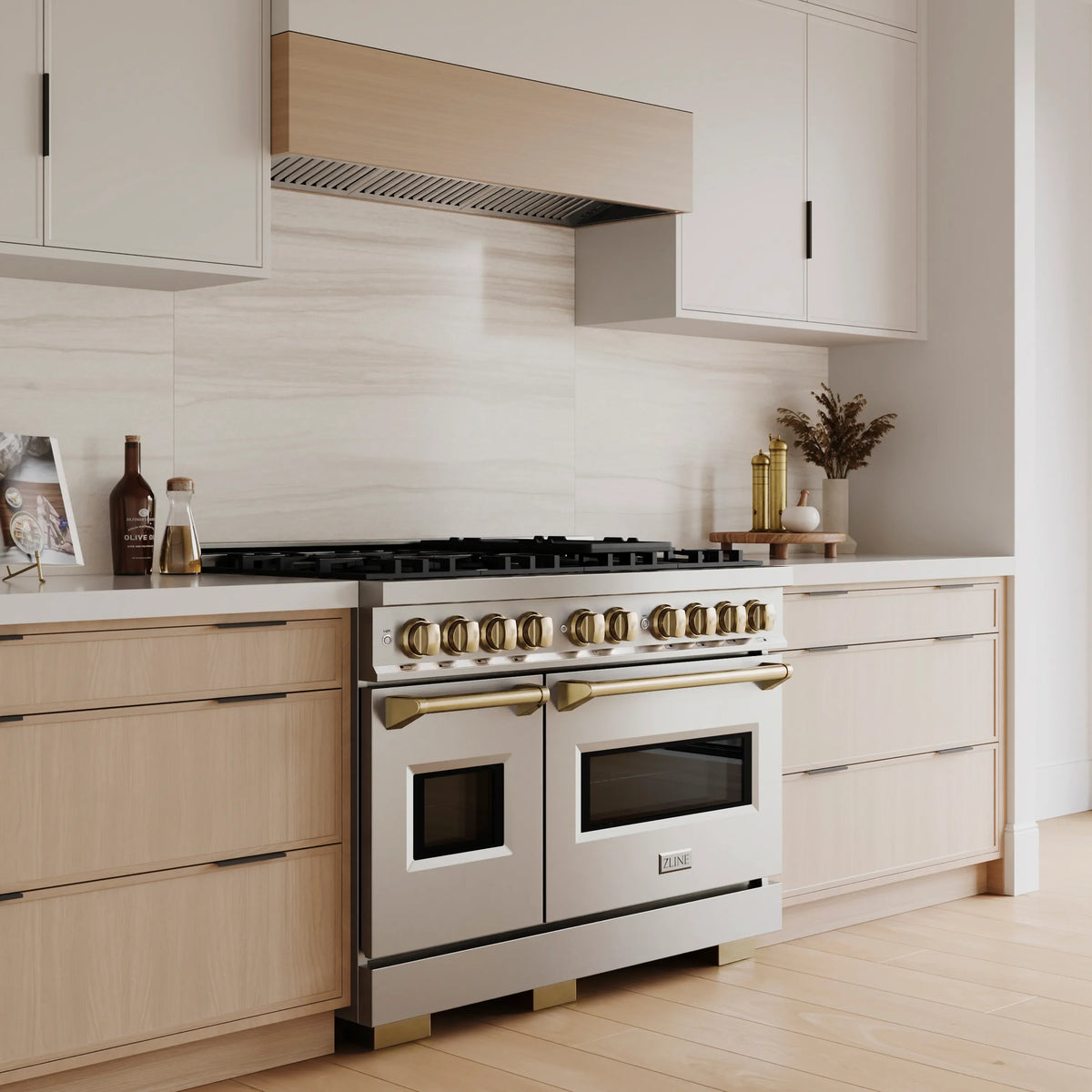 ZLINE Autograph Edition 48-Inch Classic Series Dual Fuel Range with 8 Gas Burner Cooktop and 6.7 Cu. Ft. Electric Convection Oven in Stainless Steel and Champagne Bronze Accents (CDRZ-48-CB)