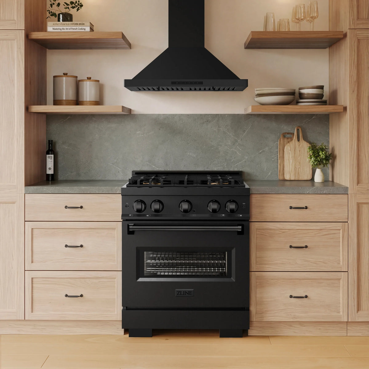 ZLINE 30-Inch Classic Gas Range with 4 Gas Burner Cooktop and 4.2 Cu. Ft. Gas Convection Oven in Black Stainless Steel (CGRB-30)