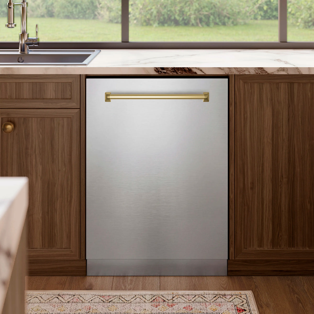 ZLINE Autograph Edition 24-Inch 3rd Rack Top Control Tall Tub Dishwasher in Stainless Steel with Champagne Bronze Handle, 51dBa (DWVZ-304-24-CB)