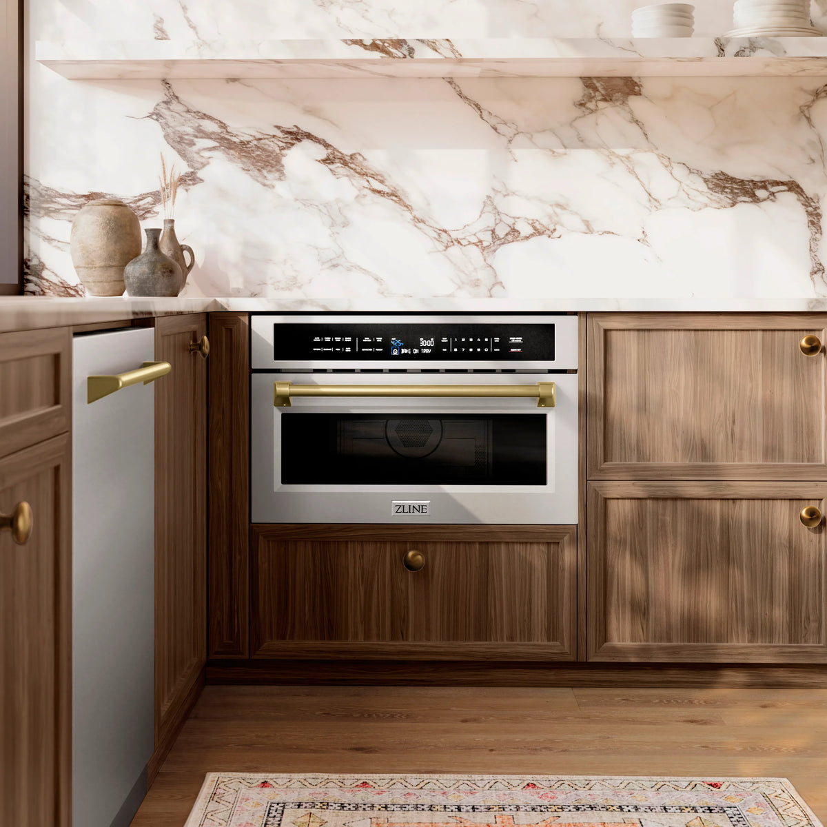 ZLINE Autograph Edition 30-Inch 1.6 cu ft. Built-in Convection Microwave Oven in Stainless Steel with Champagne Bronze Accents (MWOZ-30-CB)
