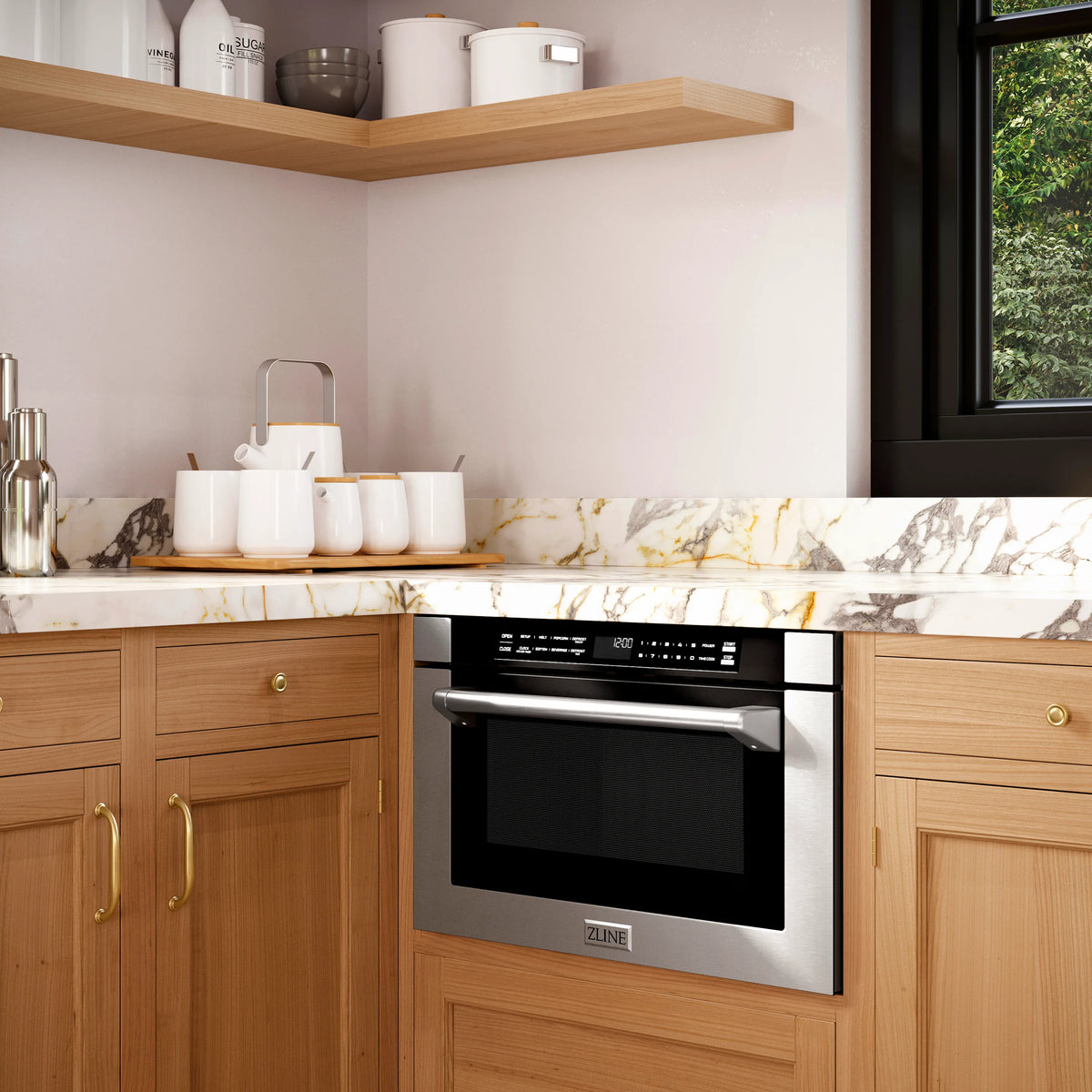 ZLINE 24-Inch 1.2 cu. ft. Built-in Microwave Drawer with a Traditional Handle in Stainless Steel (MWD-1-H)