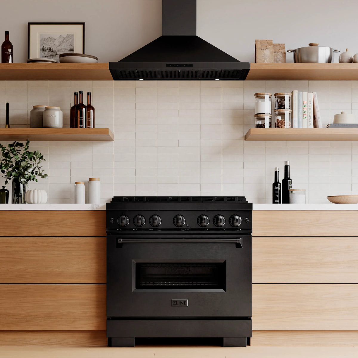 ZLINE 36-Inch Classic Series Dual Fuel Range with 6 Gas Burner Cooktop and 5.2 Cu. Ft. Electric Convection Oven in Black Stainless Steel (CDRB-36)