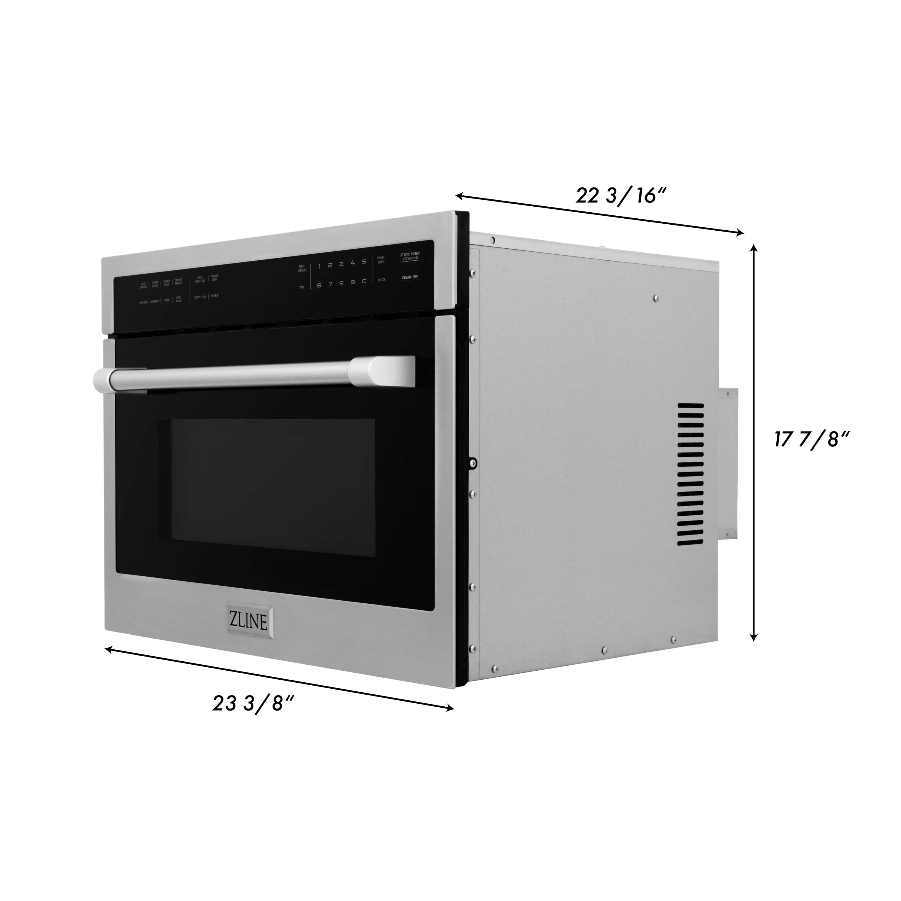 Microwave oven side view with exterior dimensions