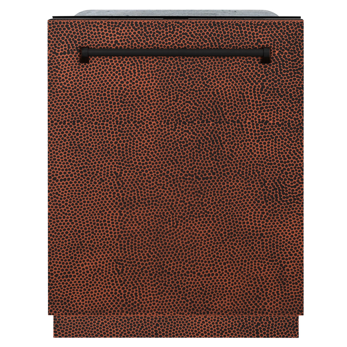 24-inch countertop dishwasher exterior in hand hammered copper with black handle