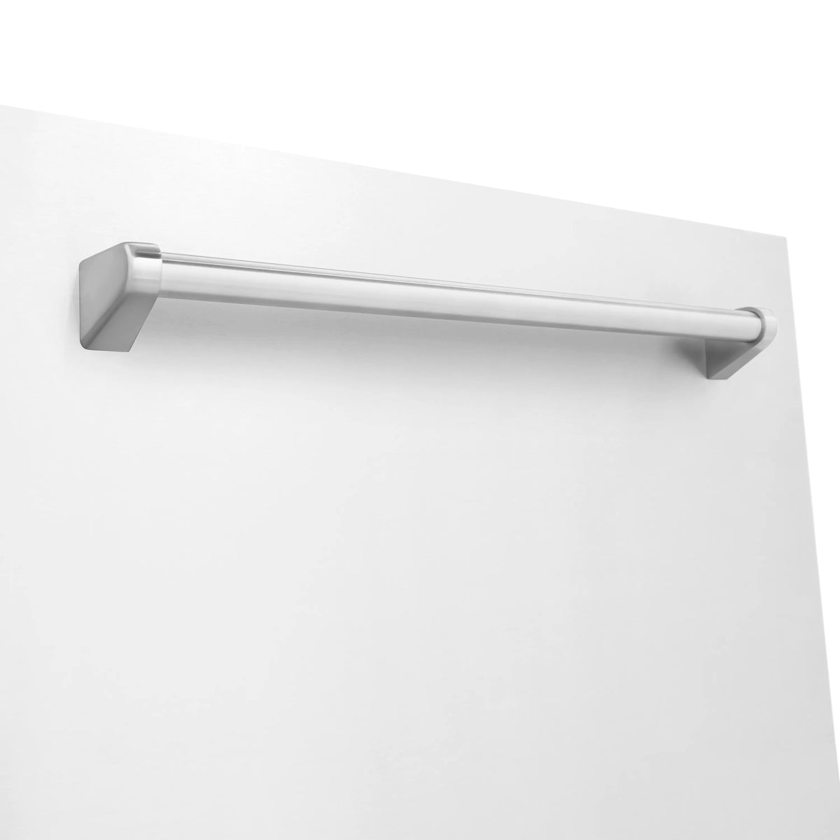 Matte white dishwasher exterior with a horizontal handle bar