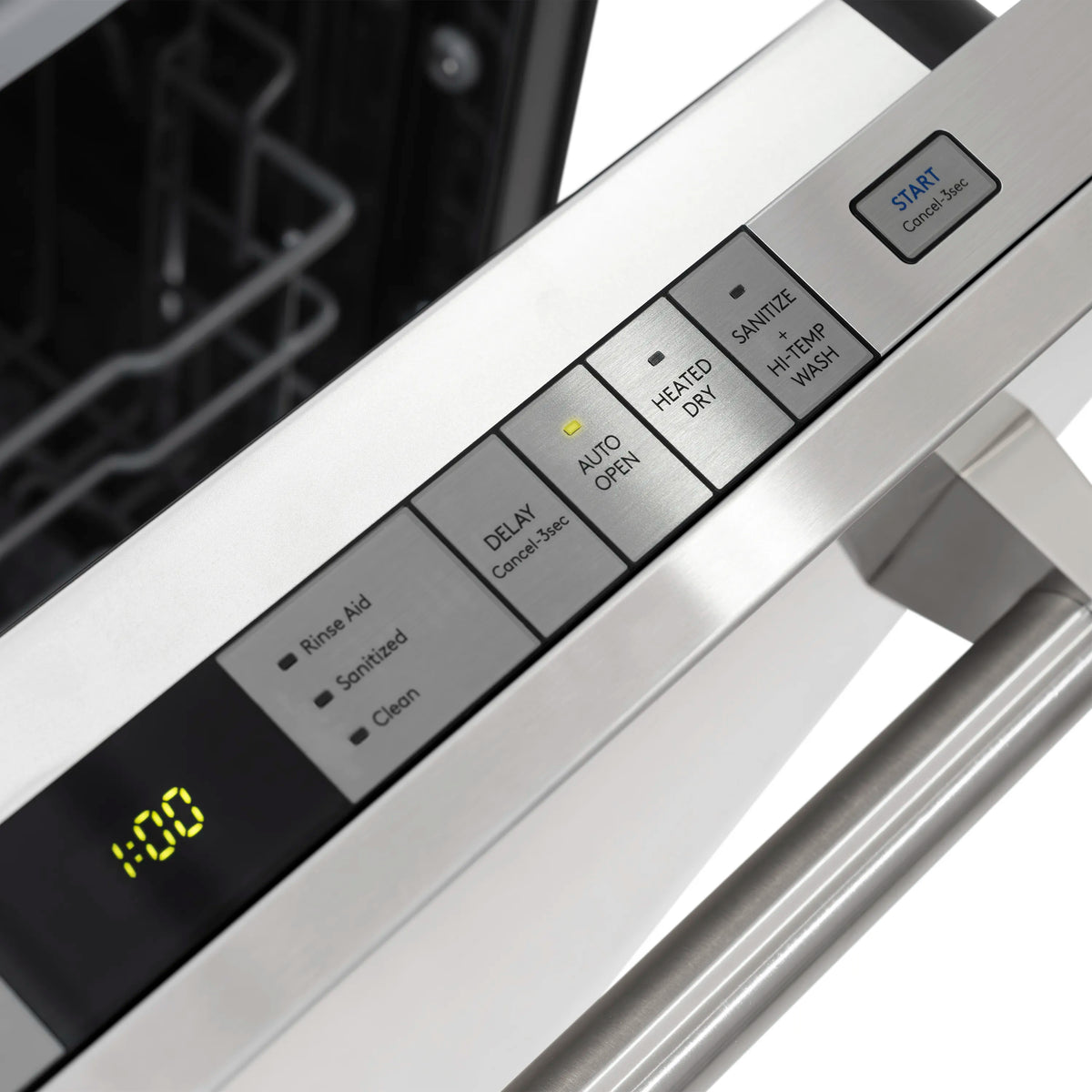 Tall tub dishwasher control panel with touch buttons and display