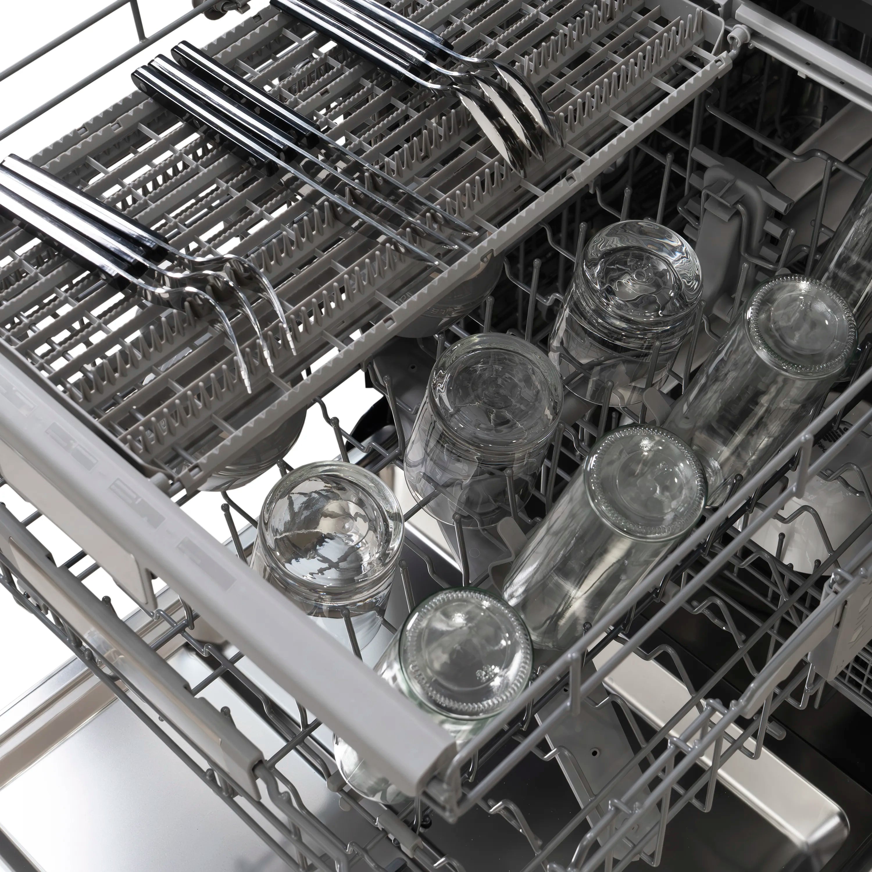 Dishwasher third rack with stemware and wire dividers