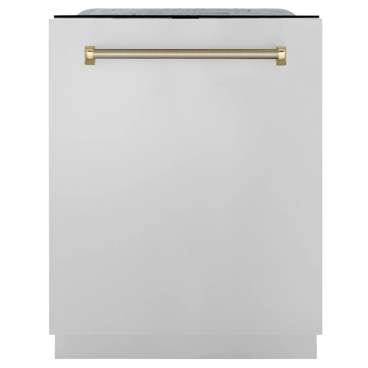 24-inch dishwasher front panel with polished nickel helix handle, closed door
