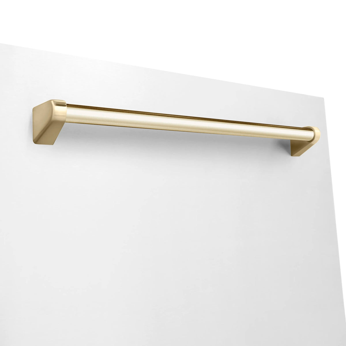 White matte dishwasher front with gold handle