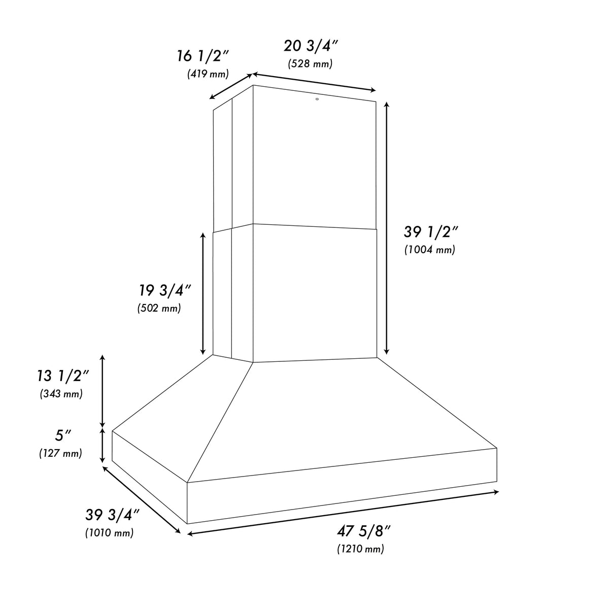 Outdoor grill hood dimensions diagram with height and width measurements