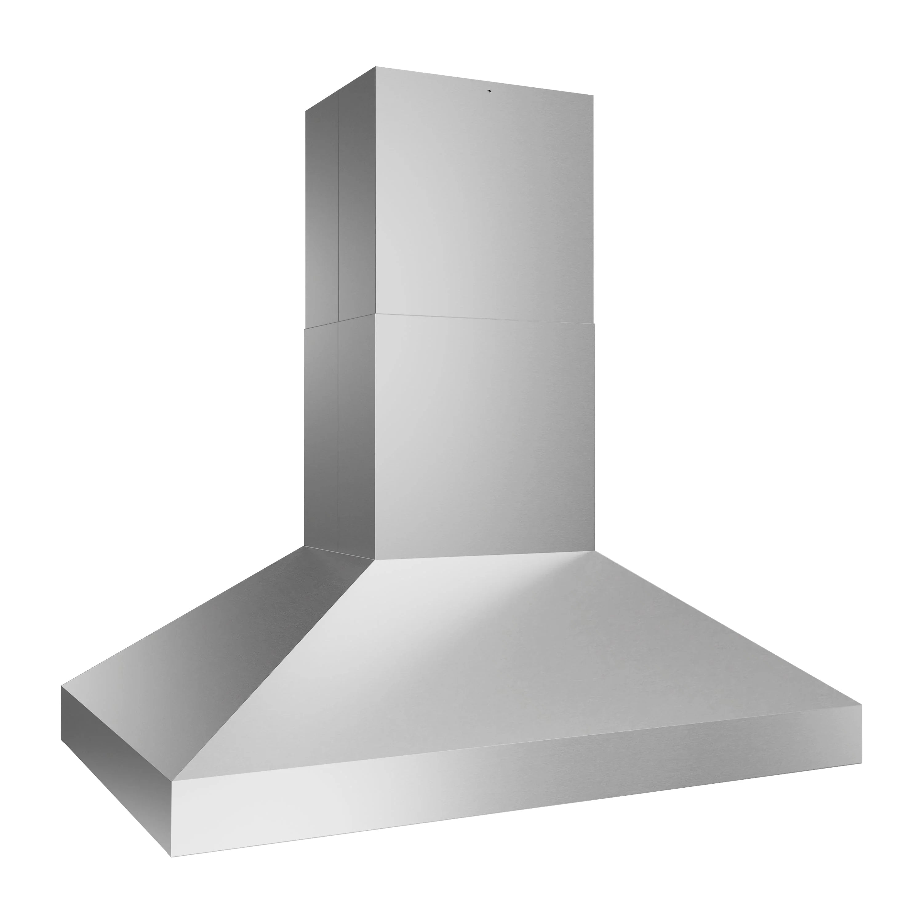 Outdoor grill hood exterior with square chimney stack and large angled canopy