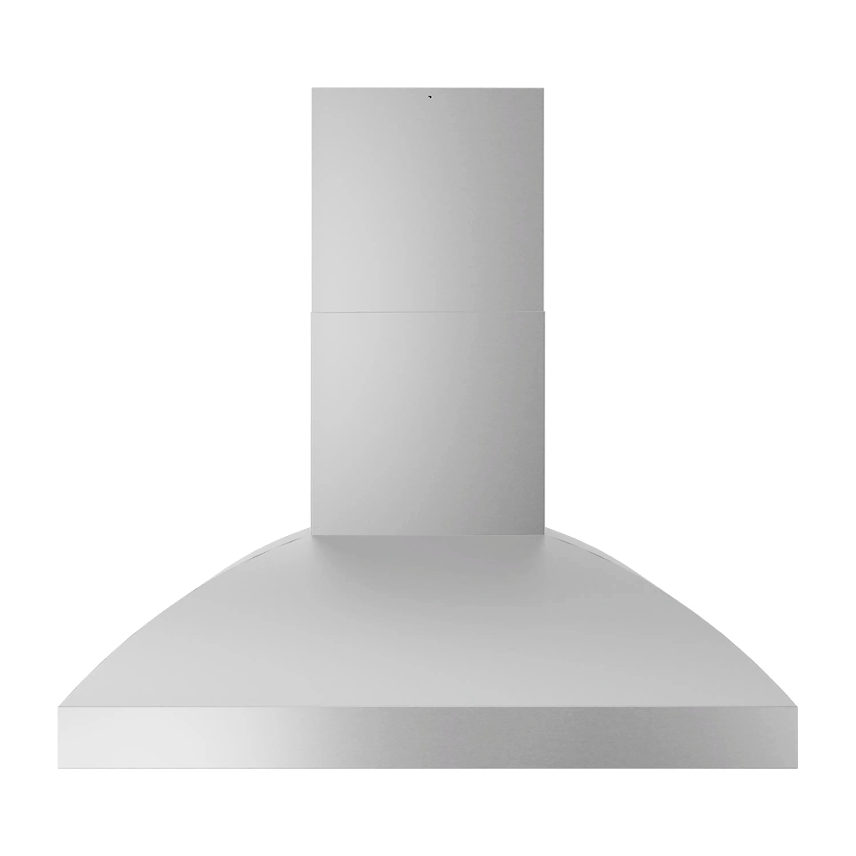 Stainless steel island grill hood with tall chimney stack