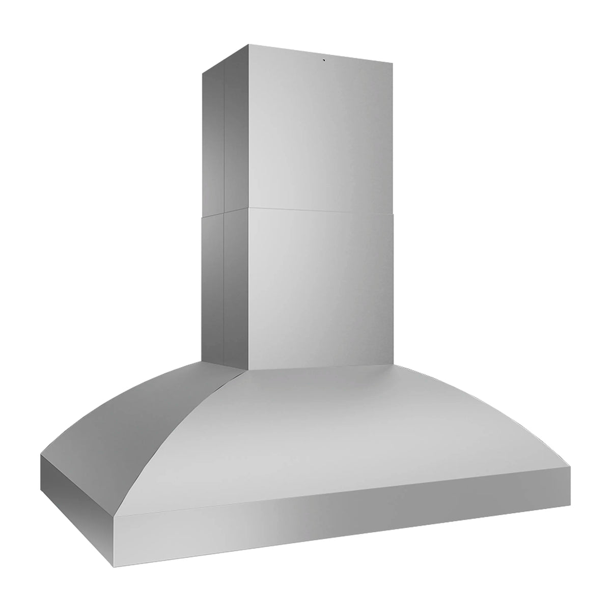 Stainless steel island grill hood with flared canopy and vertical chimney housing
