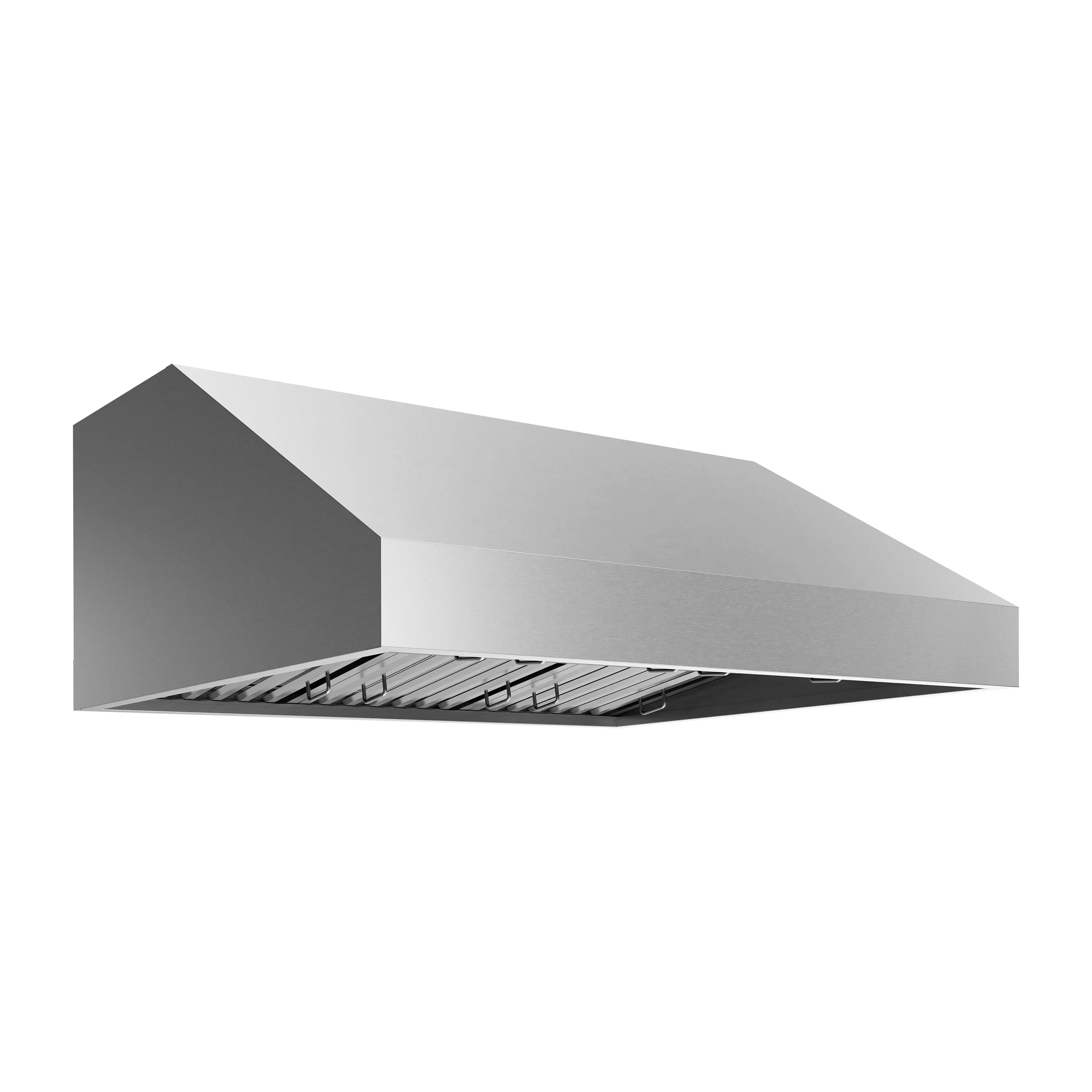 Stainless under-cabinet grill hood with front vent opening and visible exhaust grate