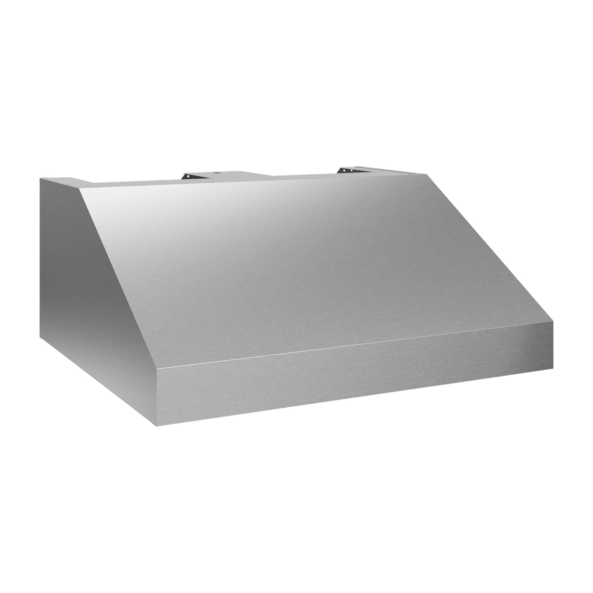Stainless steel grill hood canopy with angled front and two top mounting points