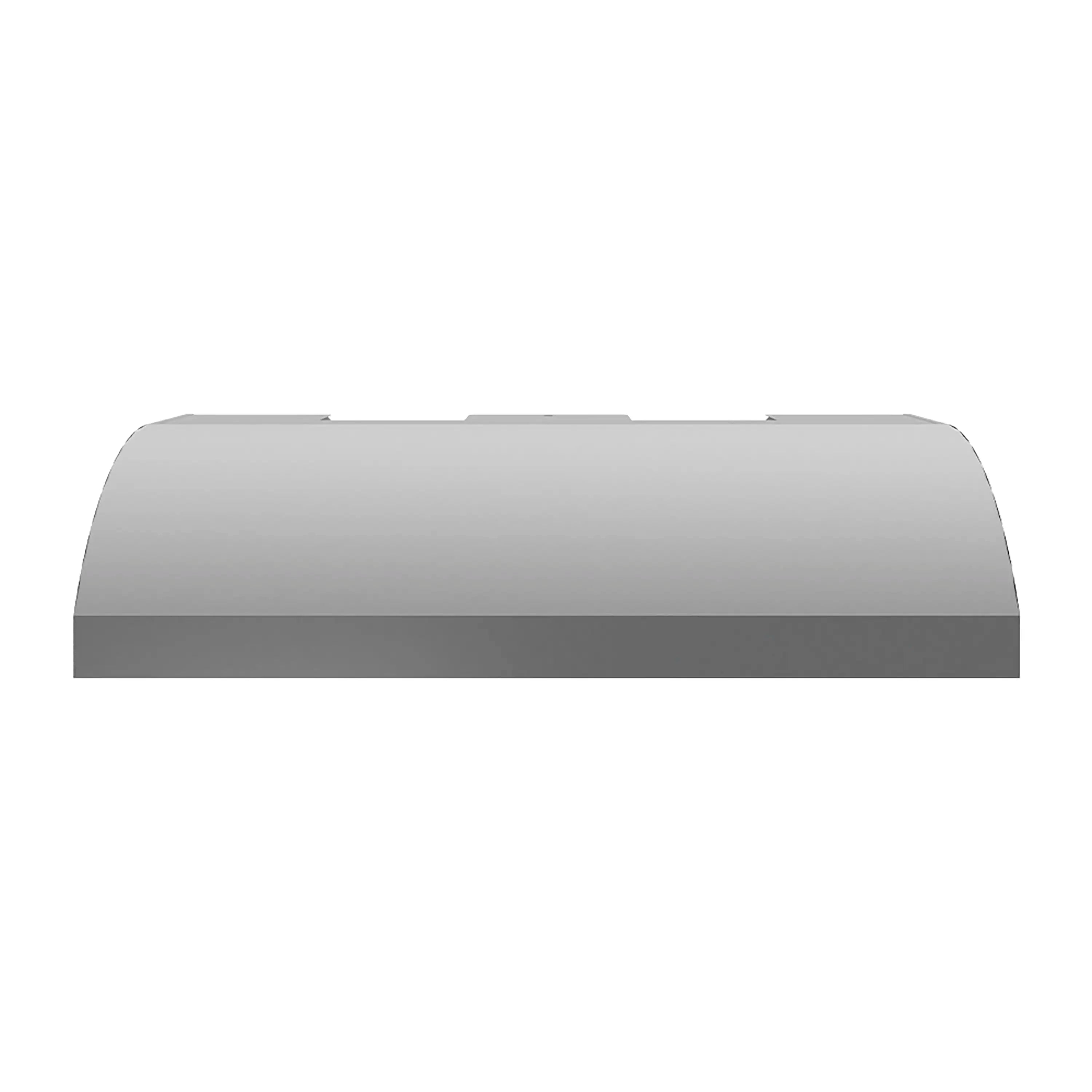 Stainless under-cabinet outdoor grill hood canopy cover, smooth top panel view