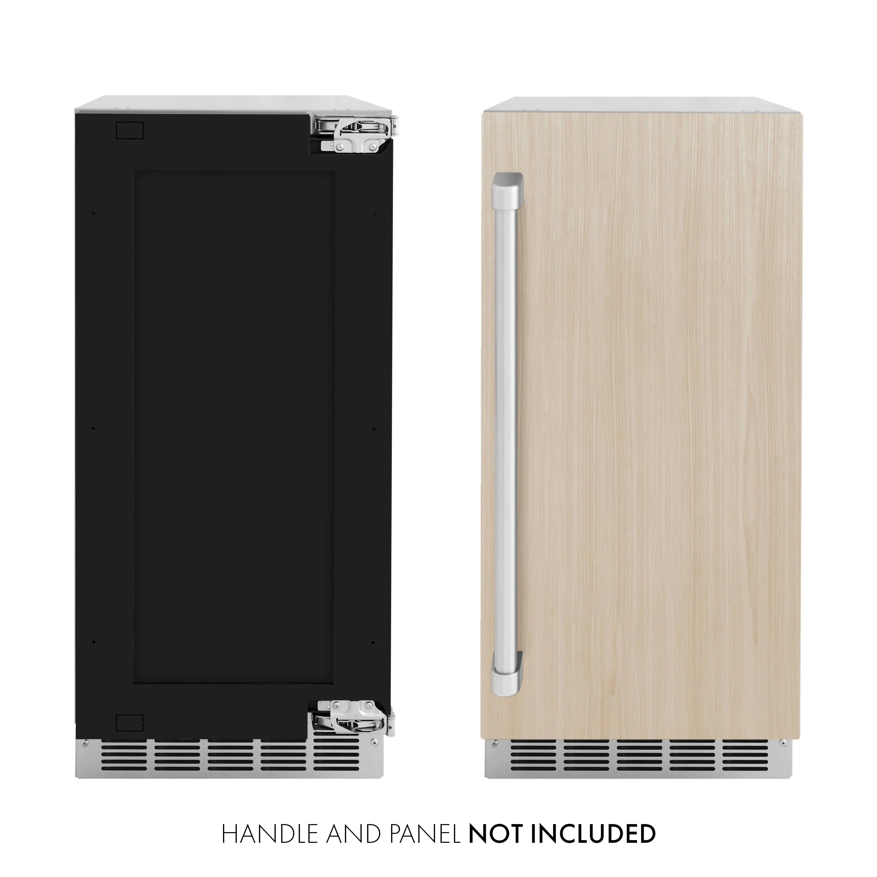 Panel-ready ice maker door insert, black panel with stainless hinges and latch