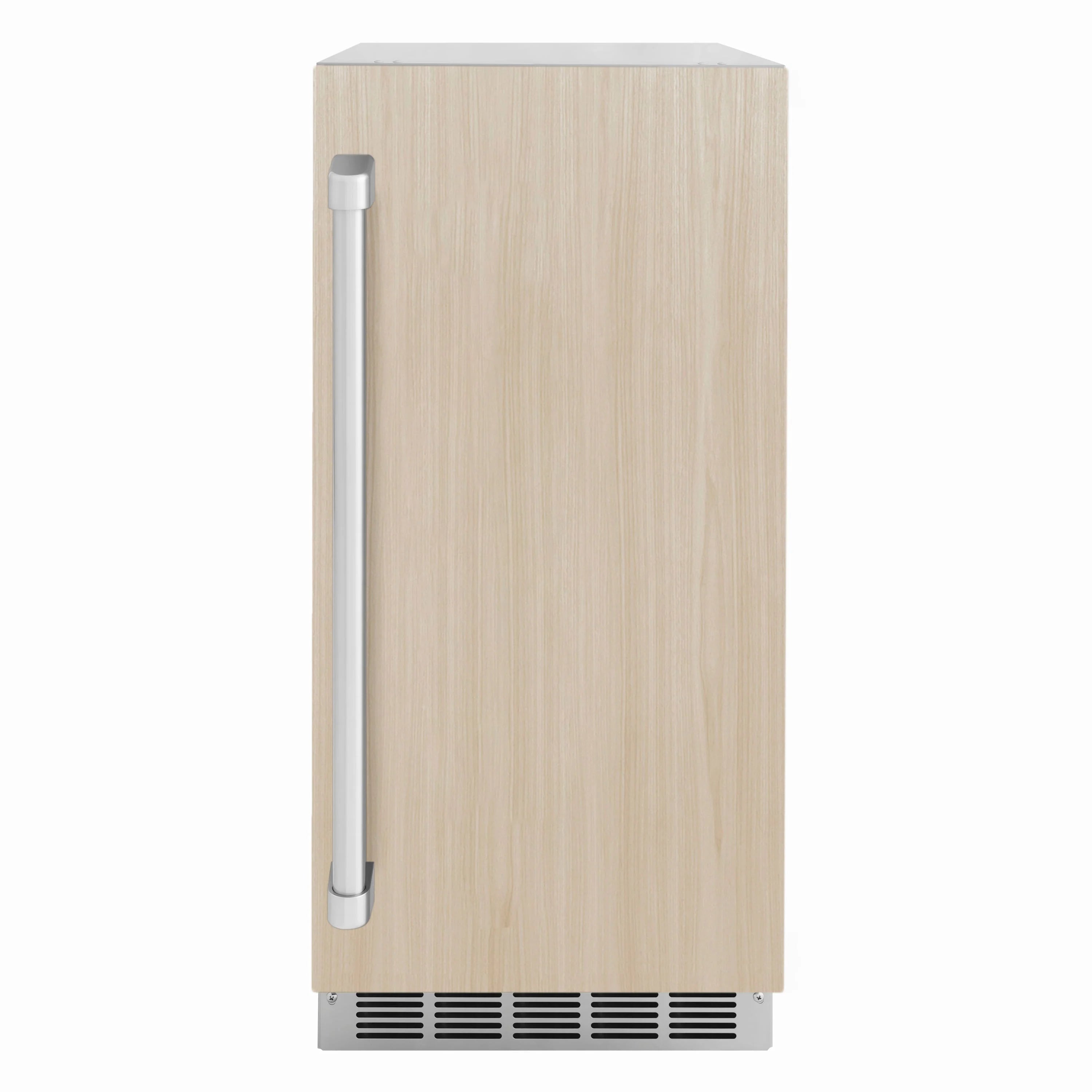 Panel-ready ice maker door insert, light wood panel with stainless handle