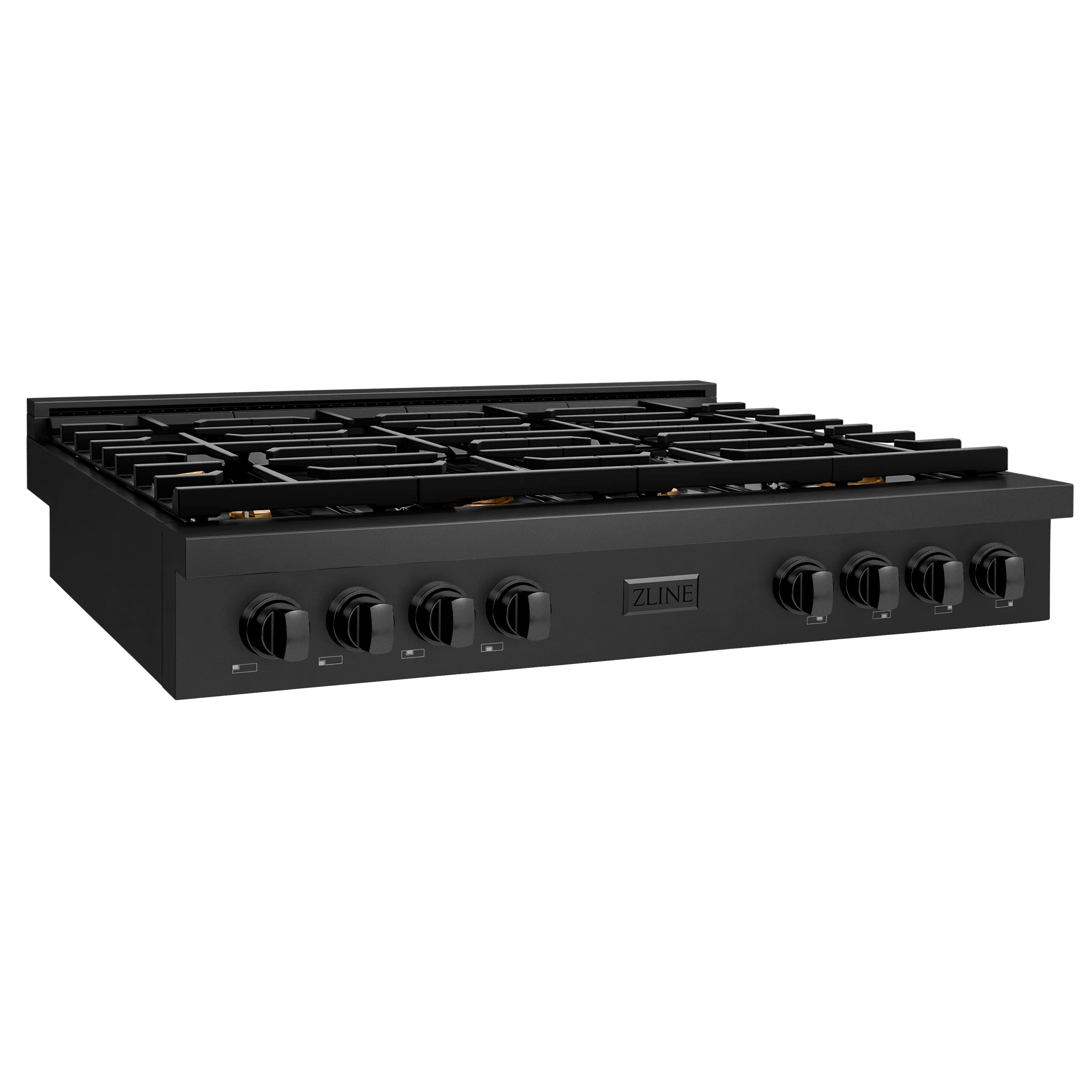 ZLINE Paramount black stainless gas rangetop front view with 8 burner grates