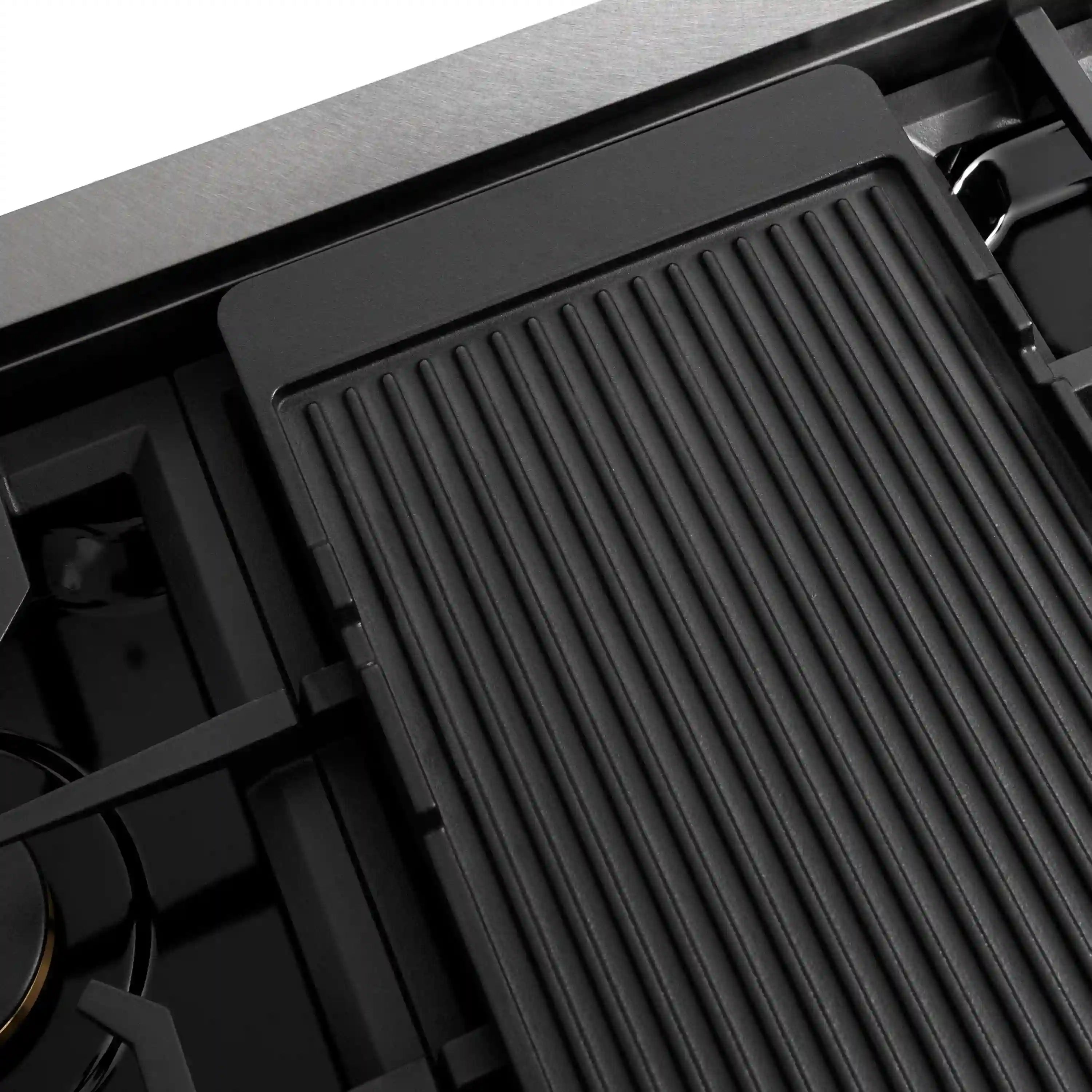 ZLINE gas rangetop griddle insert with ribbed black cooking surface and surrounding frame