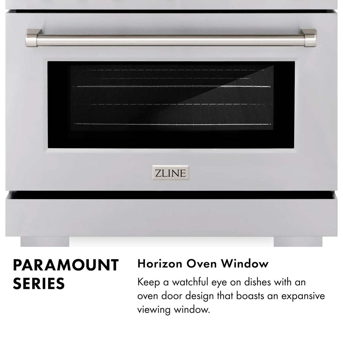 ZLINE stainless dual fuel range with oven window and control panel