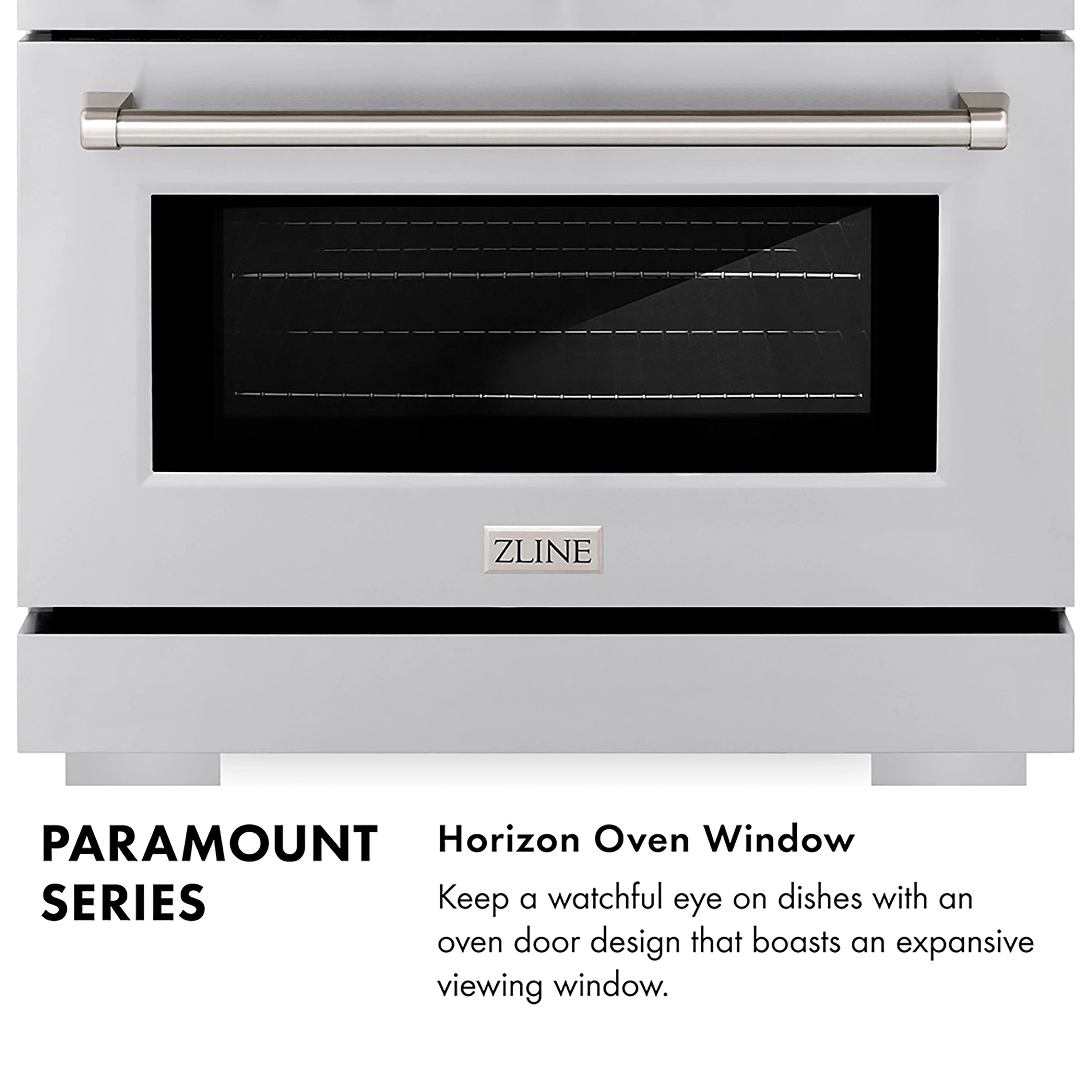 Dual oven front with horizontal oven window and ZLINE logo