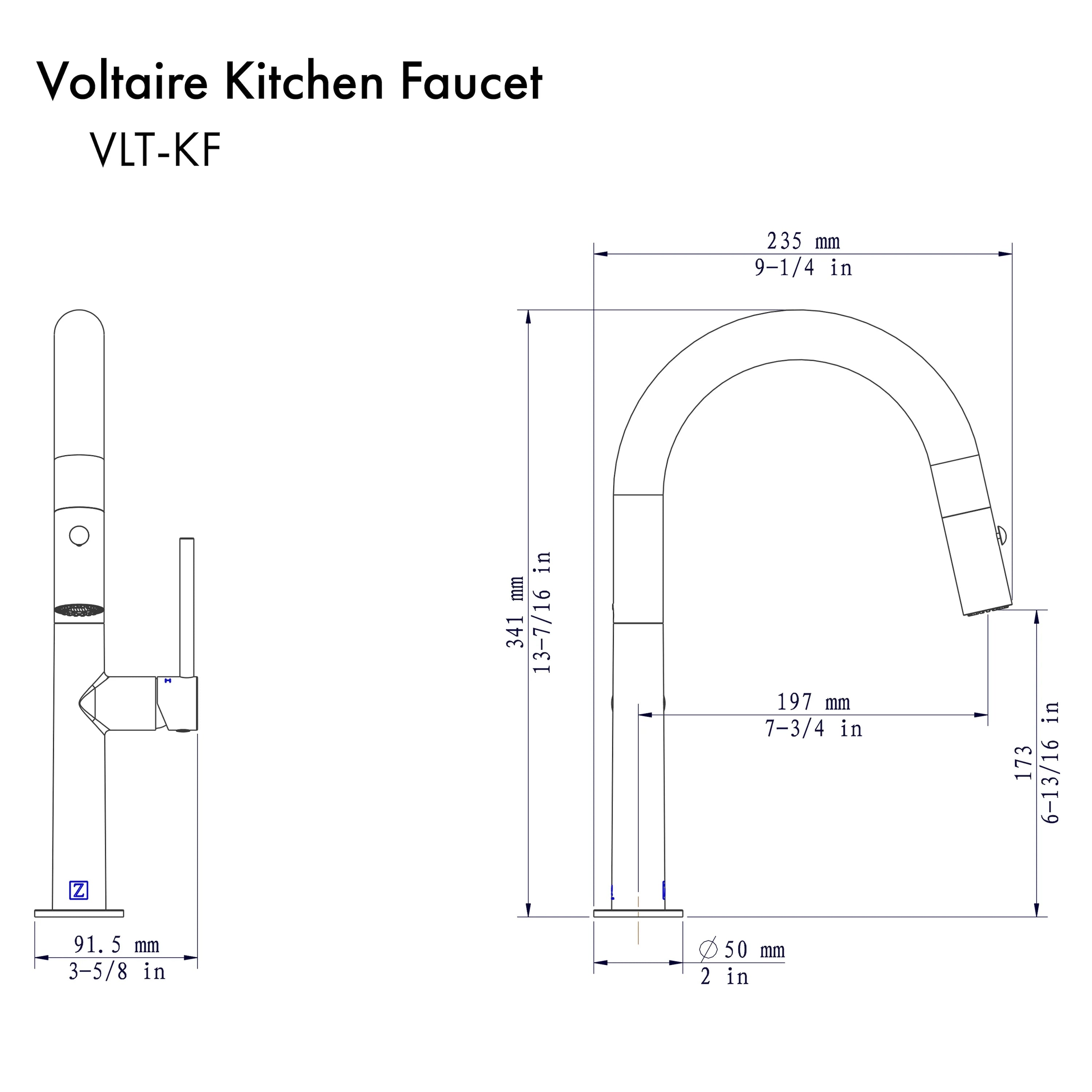 Kitchen faucet dimension diagram with measurements for height and width