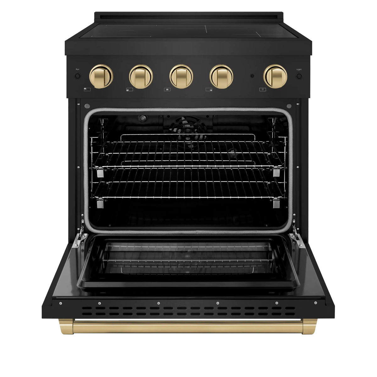 ZLINE Autograph Edition 30 in. 4.2 cu. ft. Paramount Induction Range with 4 Element Cooktop and Electric Convection Oven in Black Stainless Steel with Champagne Bronze Accents (SINRBZ-30-CB)