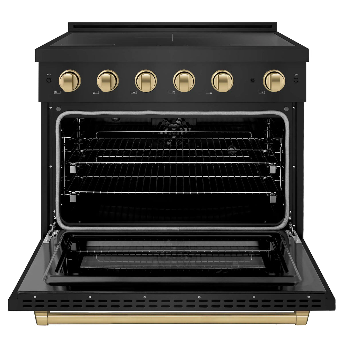 ZLINE Autograph Edition 36-Inch 5.2 Cu.Ft. Paramount Induction Range with 5 Element Cooktop and Electric Convection Oven in Black Stainless Steel with Champagne Bronze Accents (SINRBZ-36-CB)