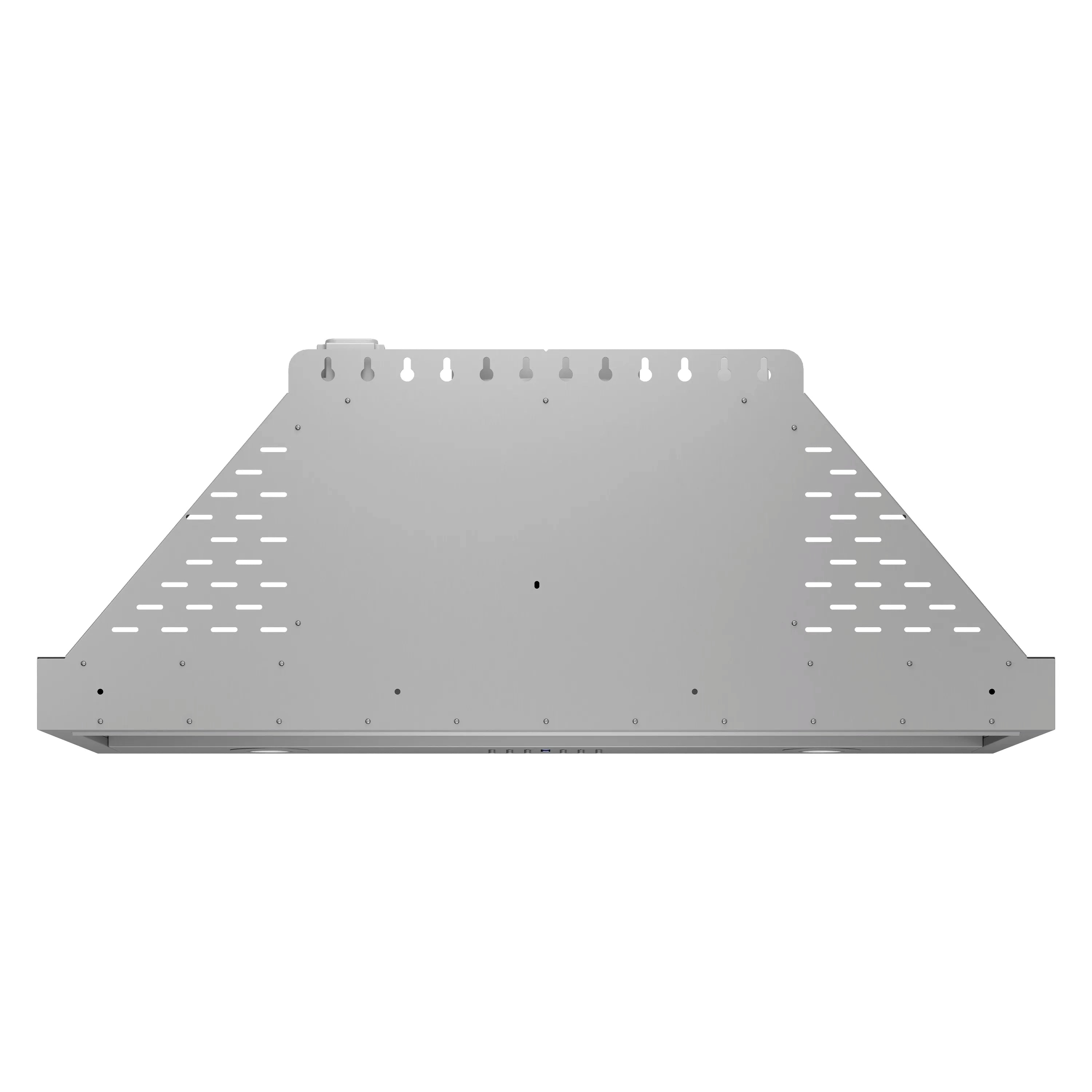 Stainless steel range hood insert mounting cover with vent cutouts