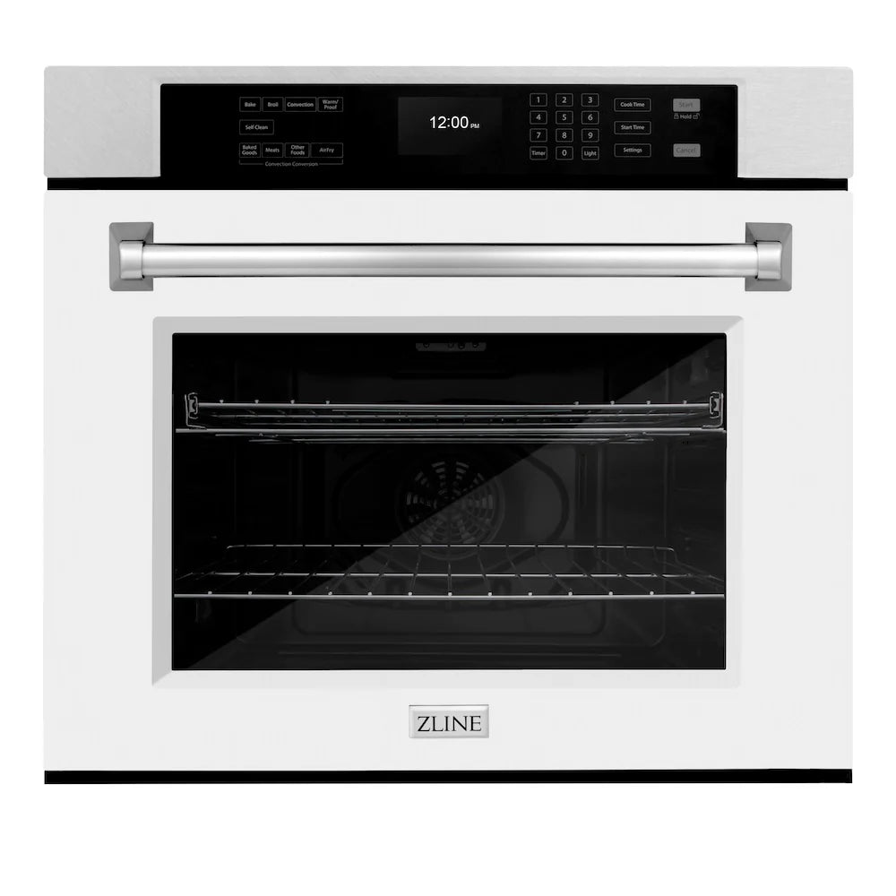 Single wall oven with glass door window, chrome handle, and black touch control panel