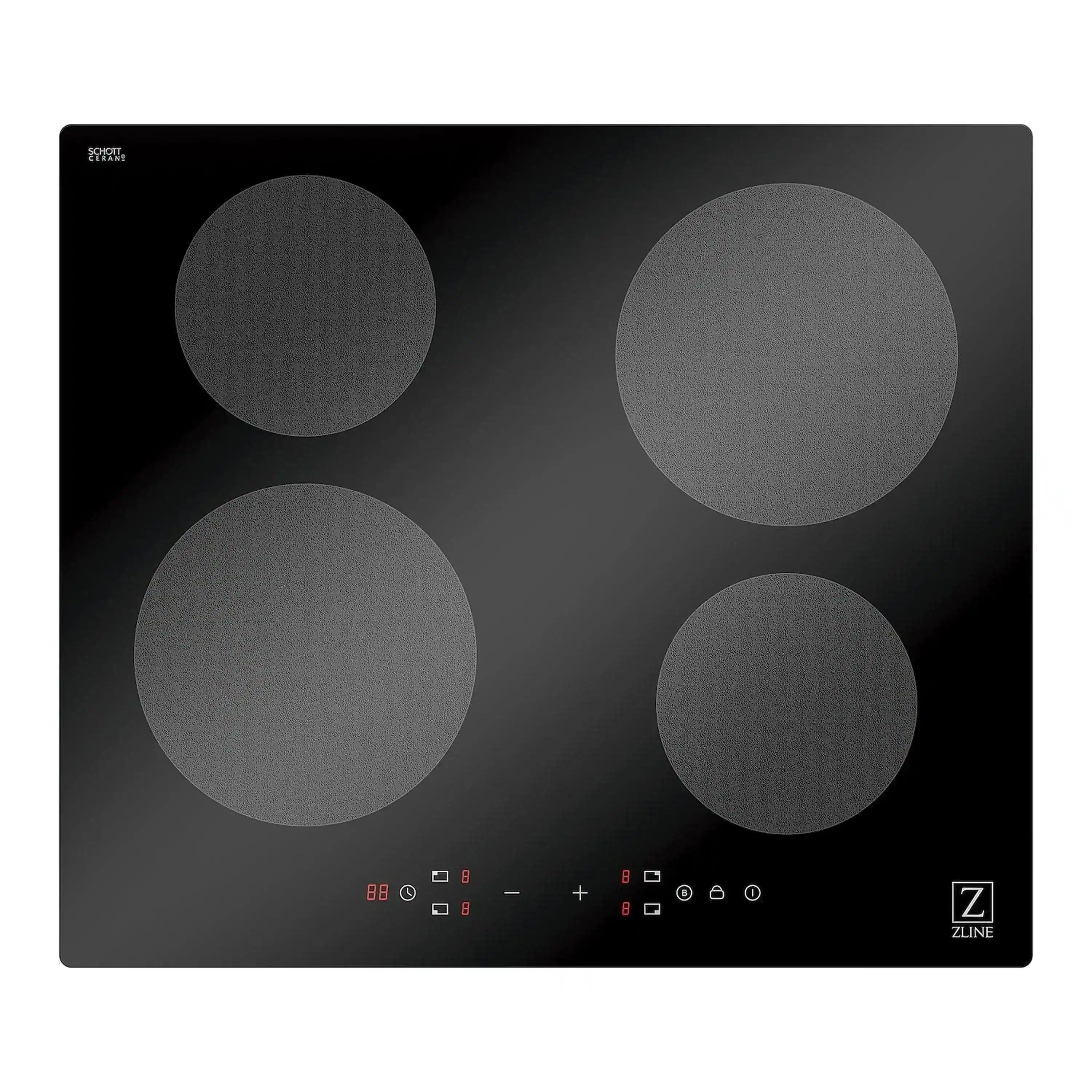 4-burner induction cooktop with four zones and red-lit digital touch controls