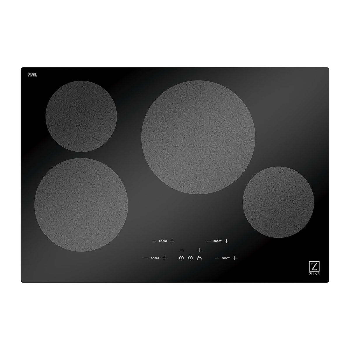 ZLINE 30-inch induction cooktop with 4 circular heating zones and control icons